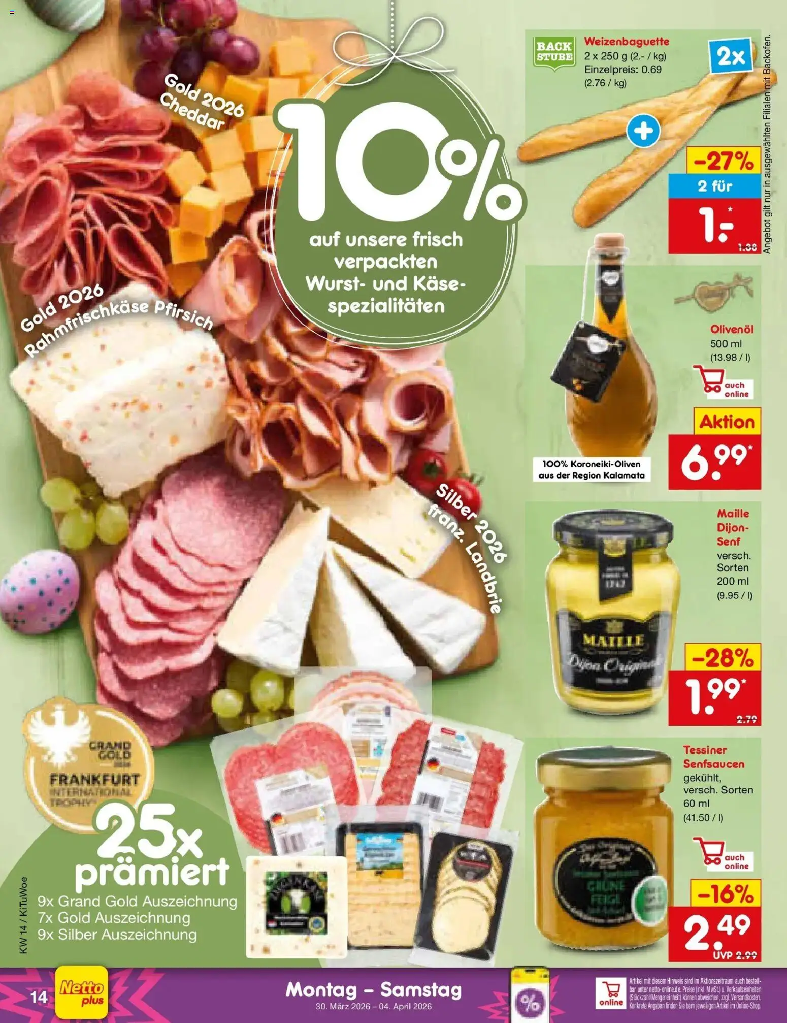 Netto Marken-Discount Prospekt Katzweiler	 – gültig ab 30.03.2026 | Seite: 16 | Produkte: Käse, Olivenol, Wurst, Pfirsich
