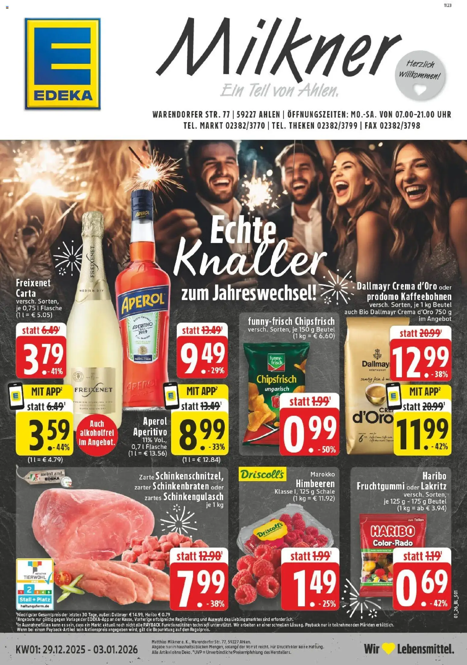 Edeka prospekt Ahlen	 – gültig ab 28.12.2025 | Seite: 1 | Produkte: Himbeeren, Dallmayr, Aperol, Uhr