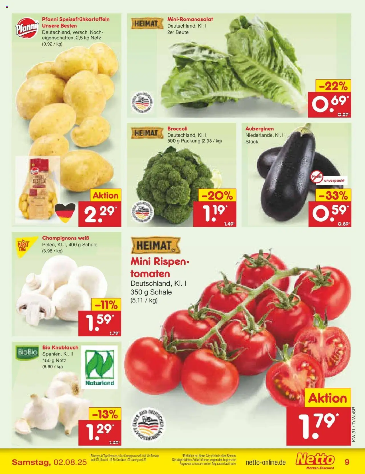 Netto Marken-Discount prospekt Calw-Stammheim	 - gültig ab dem 27.07.2025 | Seite: 13 | Produkte: Tomaten, Champignons, Knoblauch, Salat