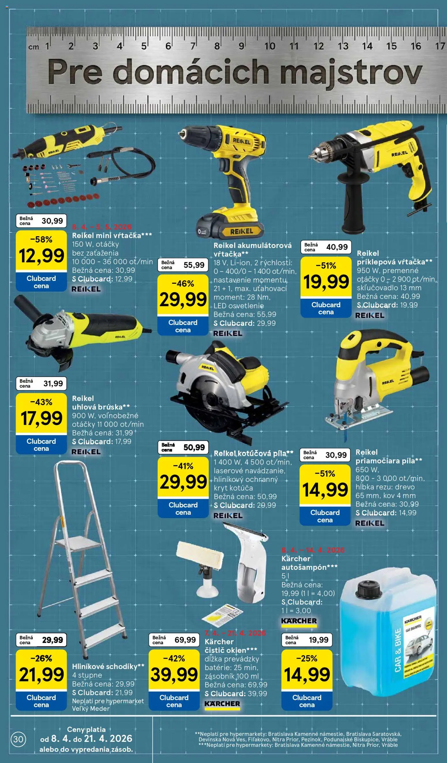 Nové Tesco akcie – leták je platný od 08.04.2026 | Strana: 30 | Produkty: Led osvetlenie, Osvetlenie, Píla, Kotúčová píla