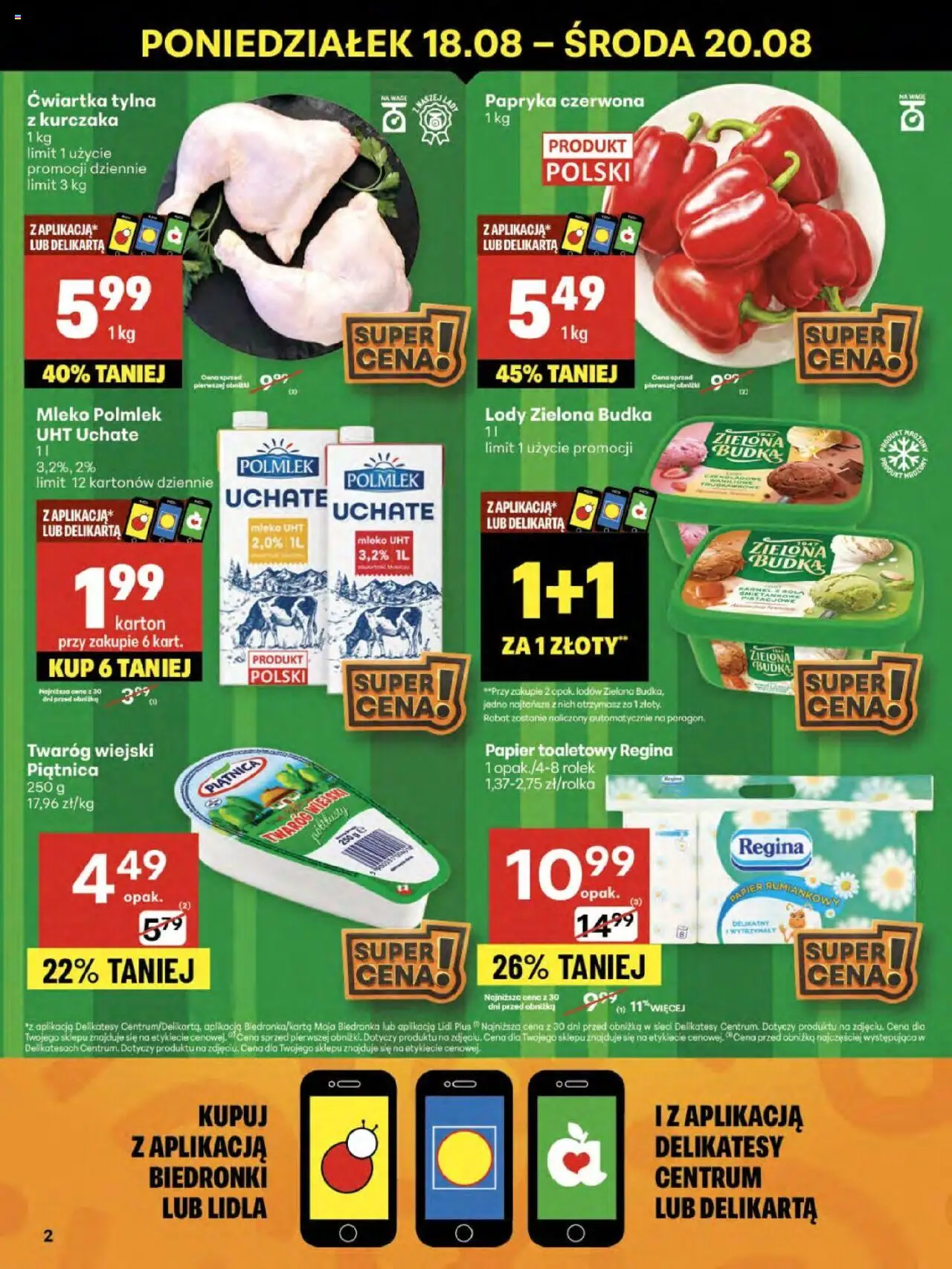 Delikatesy Centrum Gazetka - Sklepy Własne od 14.08.2025 | Strona: 2 | Produkty: Papier toaletowy, Mleko, Papryka czerwona, Lody