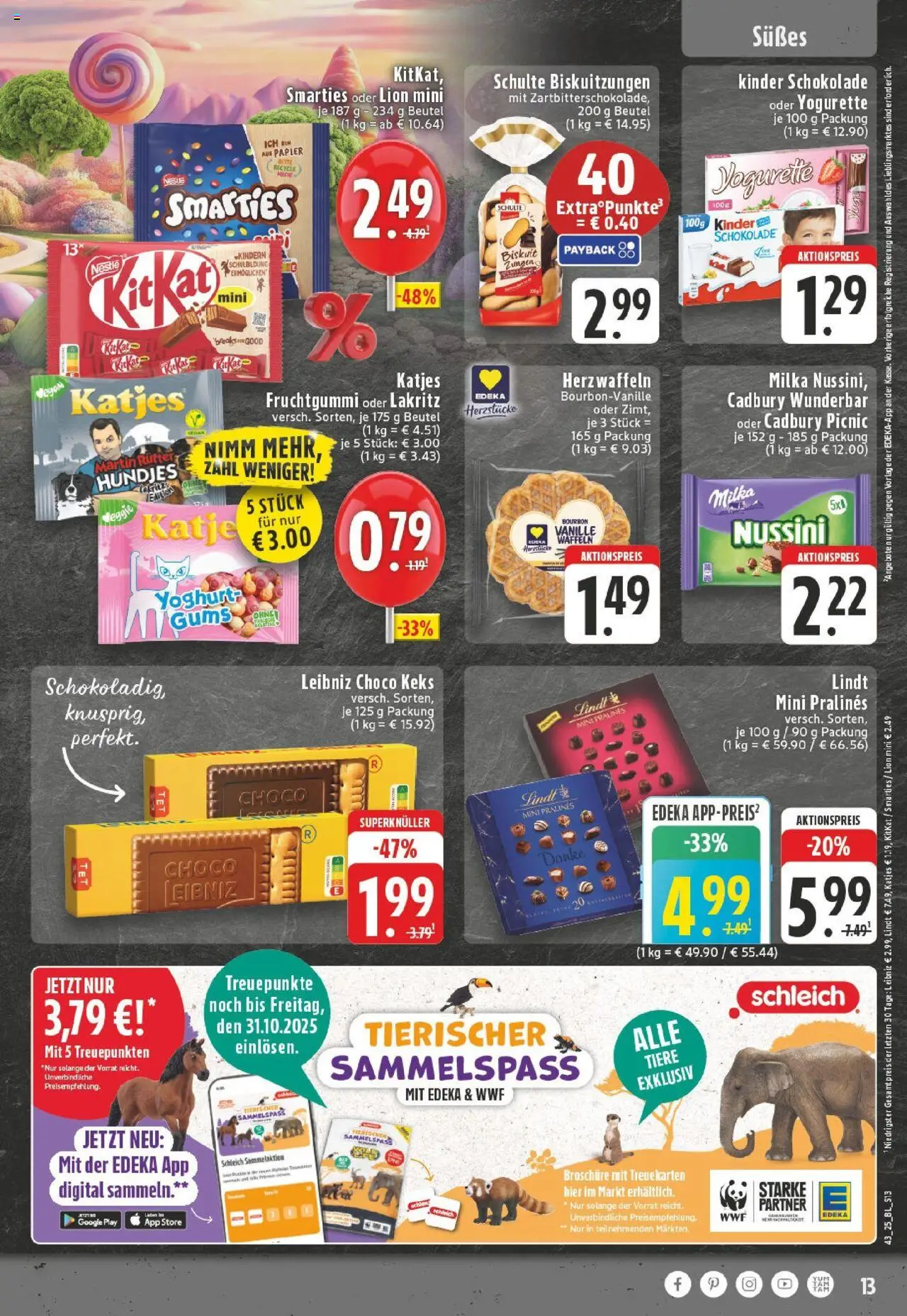 Edeka prospekt Lindlar	 – gültig ab 19.10.2025 | Seite: 13 | Produkte: Kinder schokolade, Yogurette, Waffeln, Bourbon