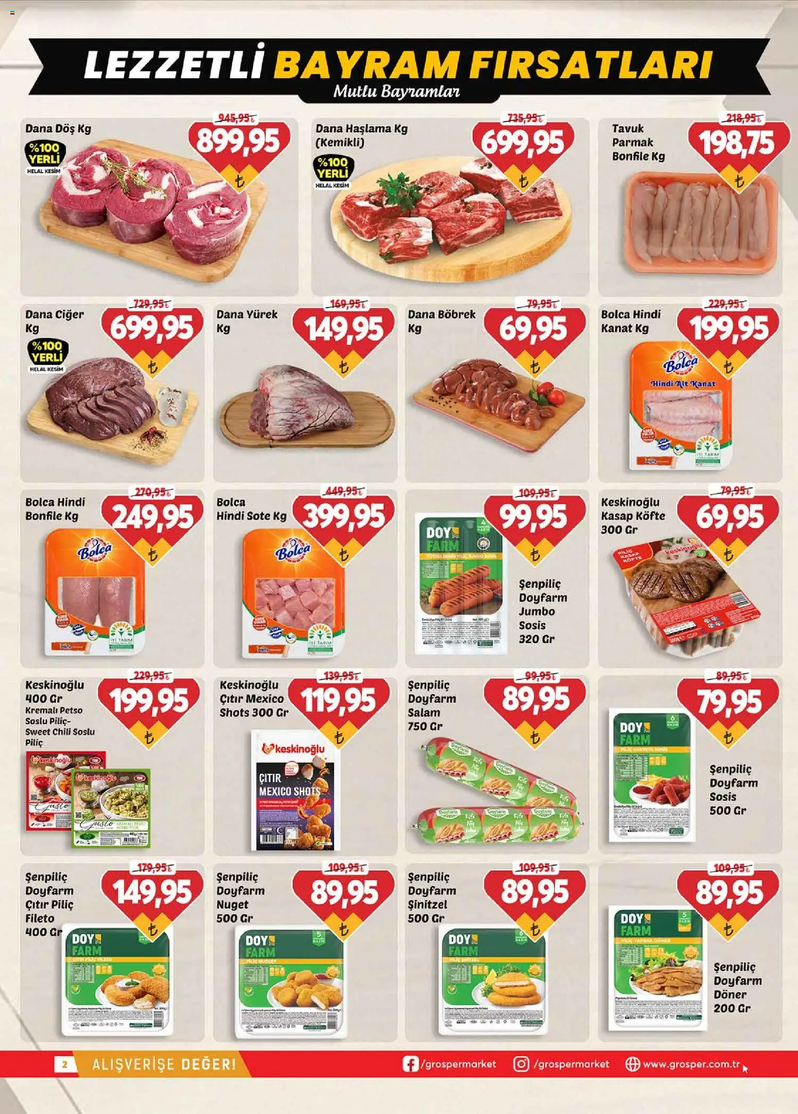Grosper Katalog - 13.03.2026 tarihinden itibaren geçerlidir | Sayfa: 2 | Ürünler: Döner, Salam, Piliç, Ciğer