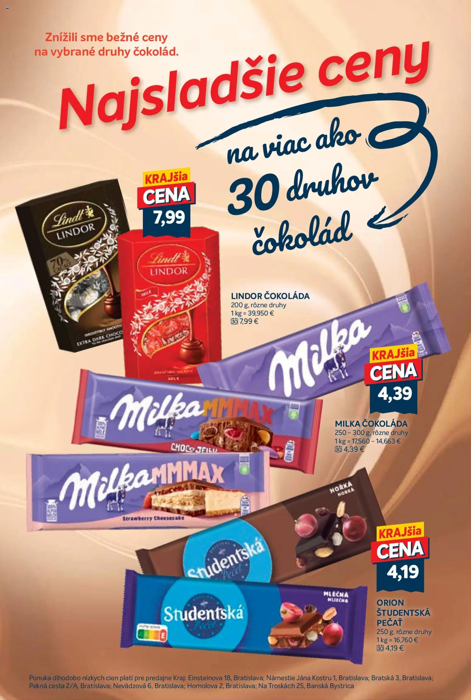 Nové Kraj akcie – leták je platný od 23.04.2026 | Strana: 14 | Produkty: Lindor, Čokoláda, Študentská pečať, Milka