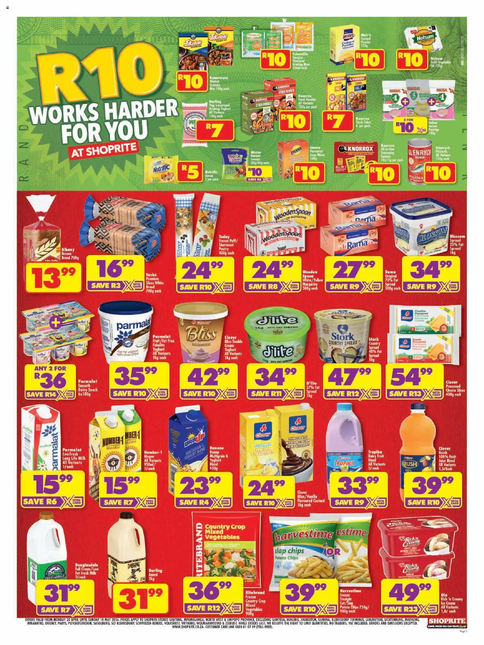 New Shoprite catalogue – valid from 20.04.2026 | Page: 3 | Products: Yoghurt, Milk, Juice, Pork
