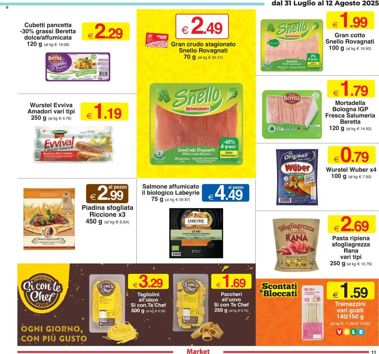 Volantino Sì con Te del 31.07.2025 | Pagina: 11 | Prodotti: Pollo, Salmone, Pasta, Paccheri