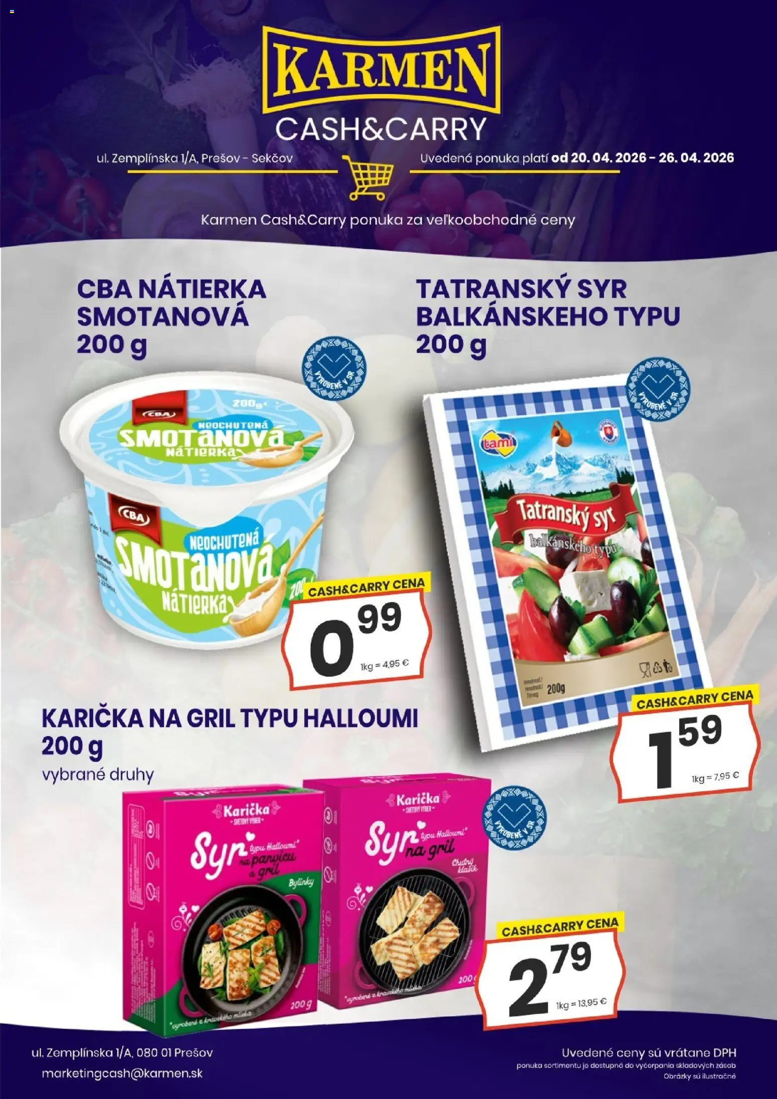 Nové KARMEN CBA akcie – leták je platný od 20.04.2026 | Strana: 8 | Produkty: Gril, Syr
