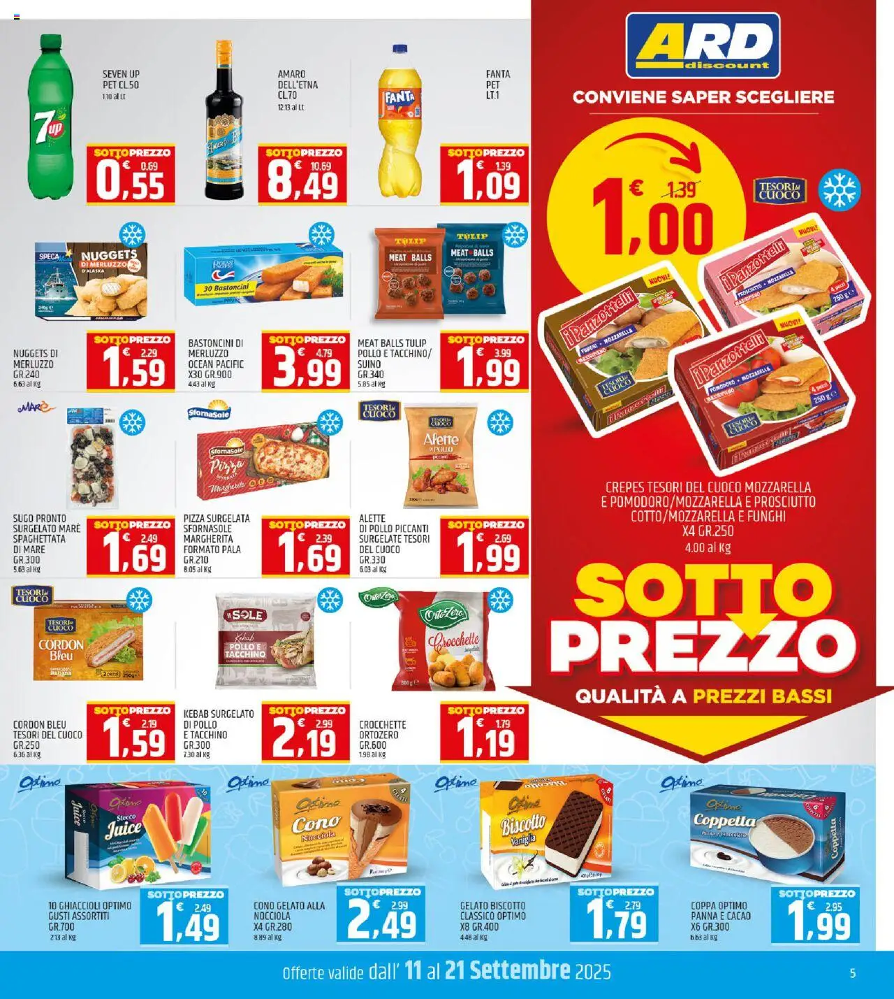 Volantino ARD Discount del 11.09.2025 | Pagina: 5 | Prodotti: Cioccolato, Pizza, Nuggets, Prosciutto