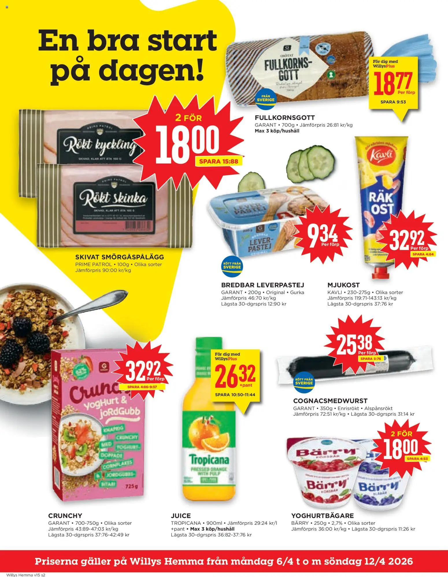 Willys reklamblad aktuell från 06.04.2026 | Sida: 2 | Produkter: Galler, Yoghurt, Juice, Gurka