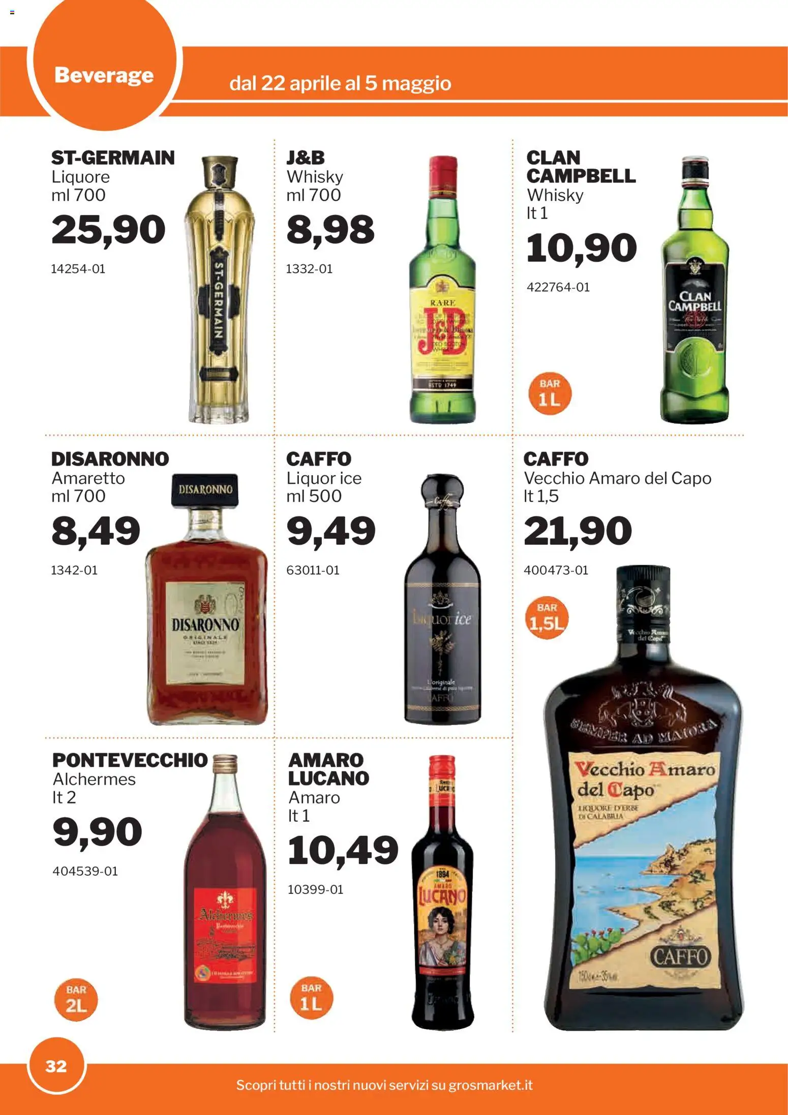 Volantino Sogegross del 22.04.2026 | Pagina: 32 | Prodotti: Whisky, Liquore, Amaro