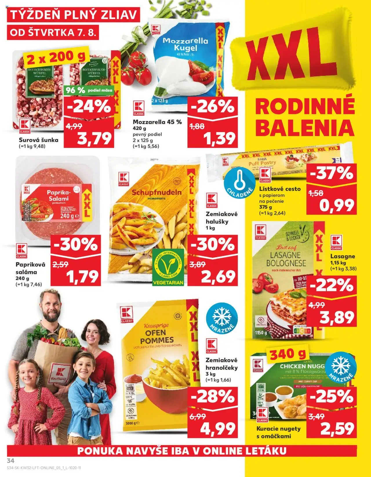 Kaufland SK akciós ujság - amely érvényes a következő dátumtól: 07.08.2025 | Oldal: 34 | Termékek: Mozzarella, Lasagne, Puff