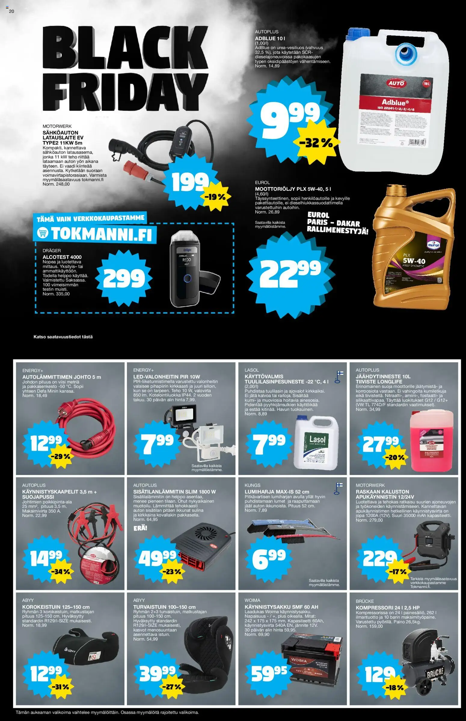 Tokmanni - Black Friday – voimassa 24.11.2025 alkaen | Sivu: 20 | Tuotteet: Moottoriöljy, Kompressori, Turvaistuin