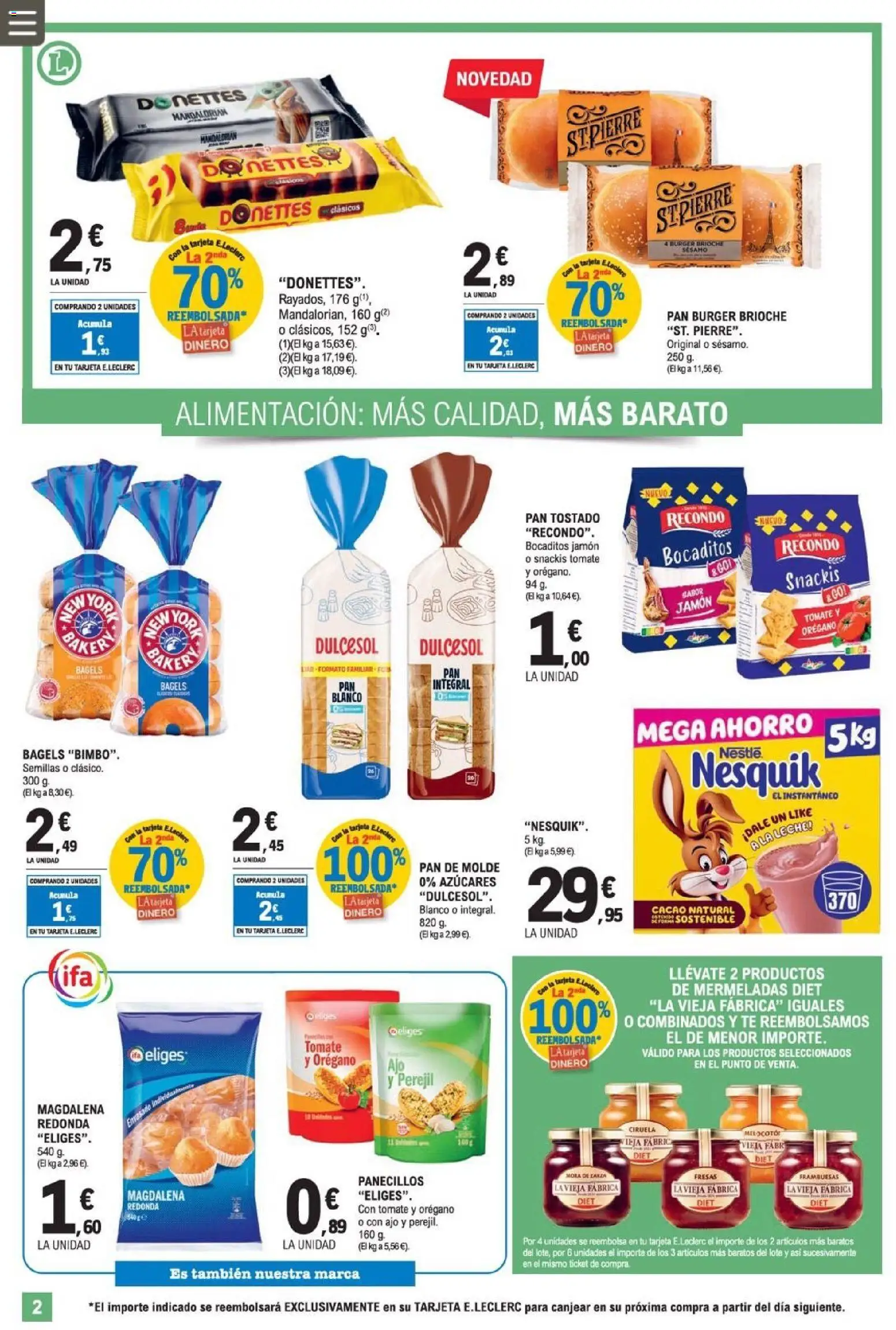 E.Leclerc folleto │ válido desde el 08.04.2026 | Página: 2 | Productos: Pan, Jamón, Fresas, Té