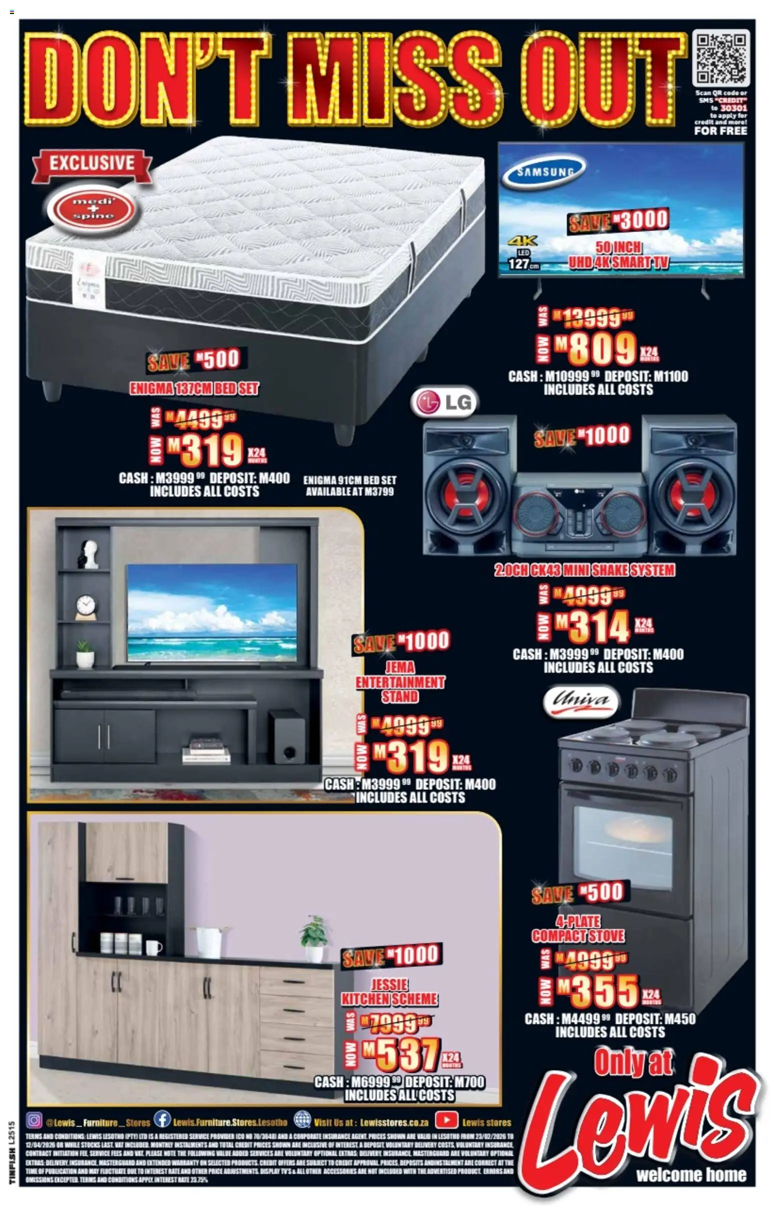 New Lewis Stores catalogue – valid from 23.02.2026 | Page: 12 | Products: Stove, Bed, TV