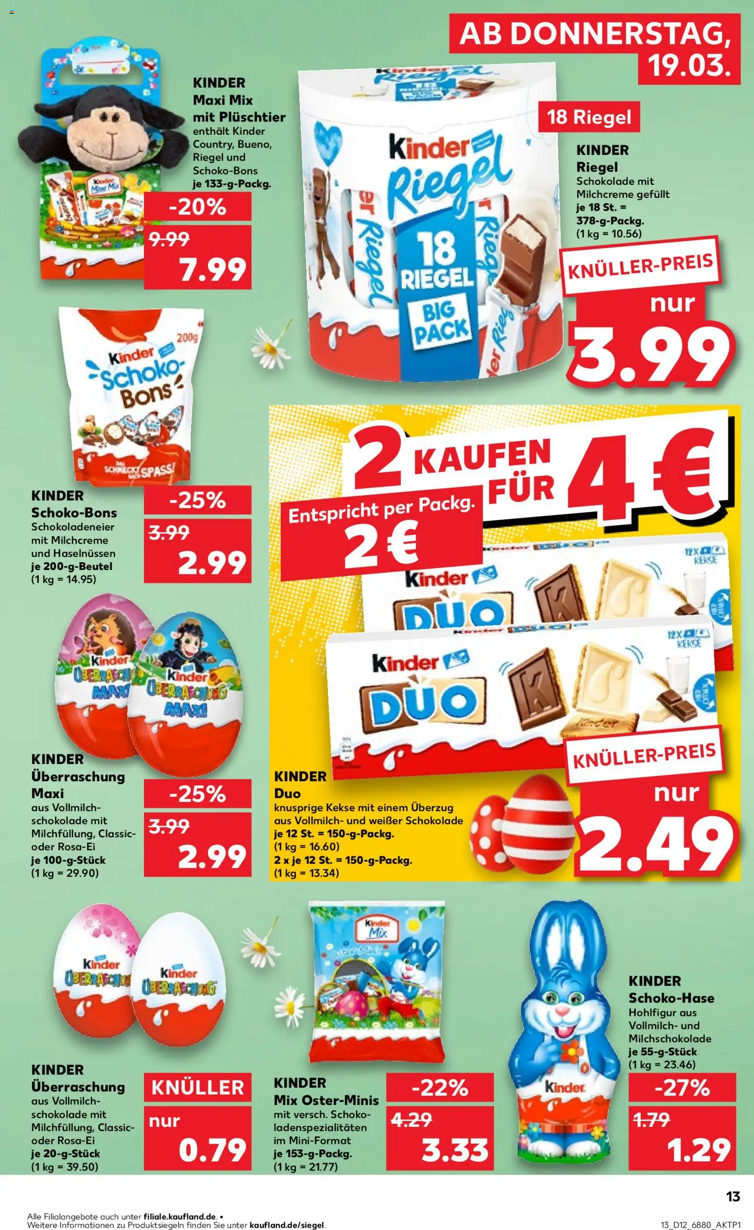 Kaufland Prospekt Völklingen	 – gültig ab 19.03.2026 | Seite: 13 | Produkte: Schokolade, Kinder riegel, Kekse