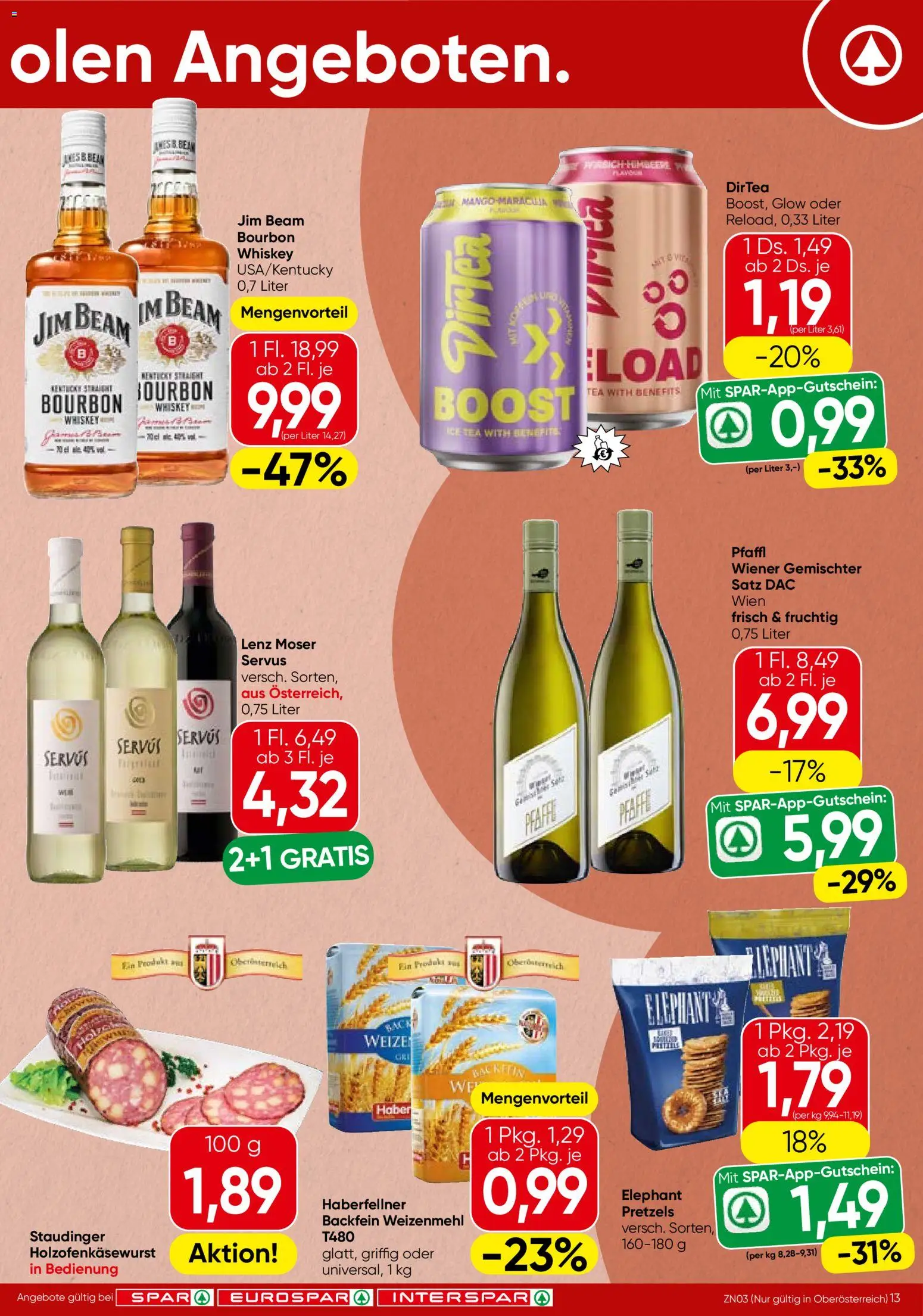 Spar Flugblatt - Oberösterreich gültig ab 23.04.2026 | Seite: 13 | Produkte: Whiskey, Bourbon
