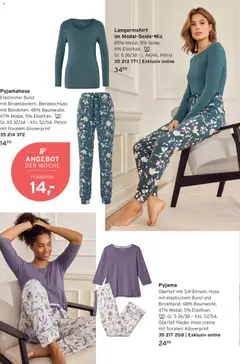 Tchibo Prospekt Frisch & feminin ab 13.03.2026 gültig | Seite: 14 | Produkte: Langarmshirt, Creme, Hose, Pyjama