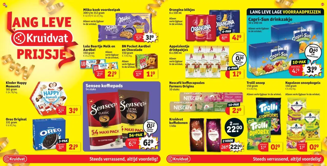  | Pagina: 32 | Producten: Snoep, Koffiepads, Koffiebonen, Melk