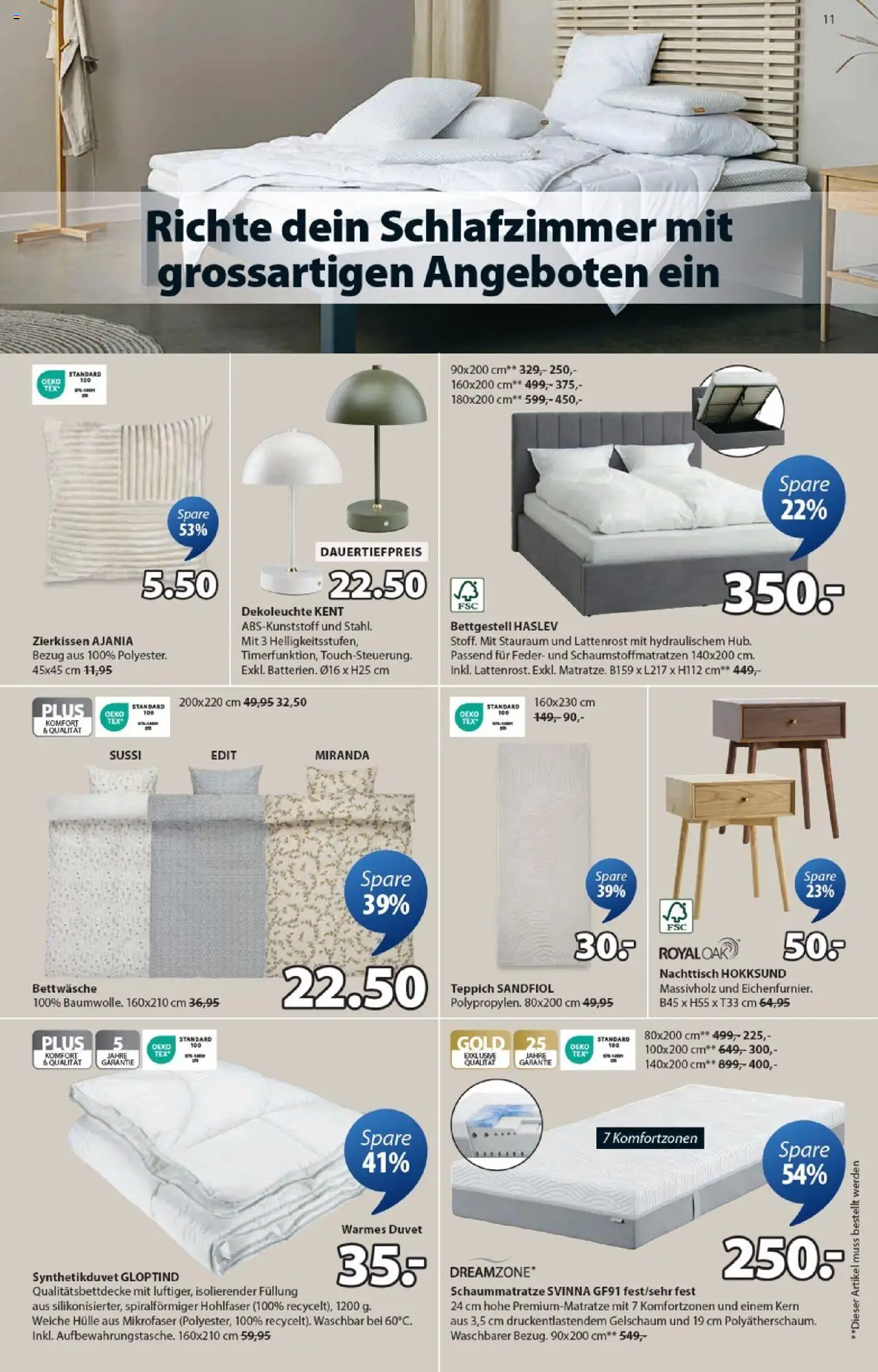 JYSK Aktionen – gültig ab 23.09.2025 | Seite: 11 | Produkte: Nachttisch, Teppich, Lattenrost, Bettwäsche
