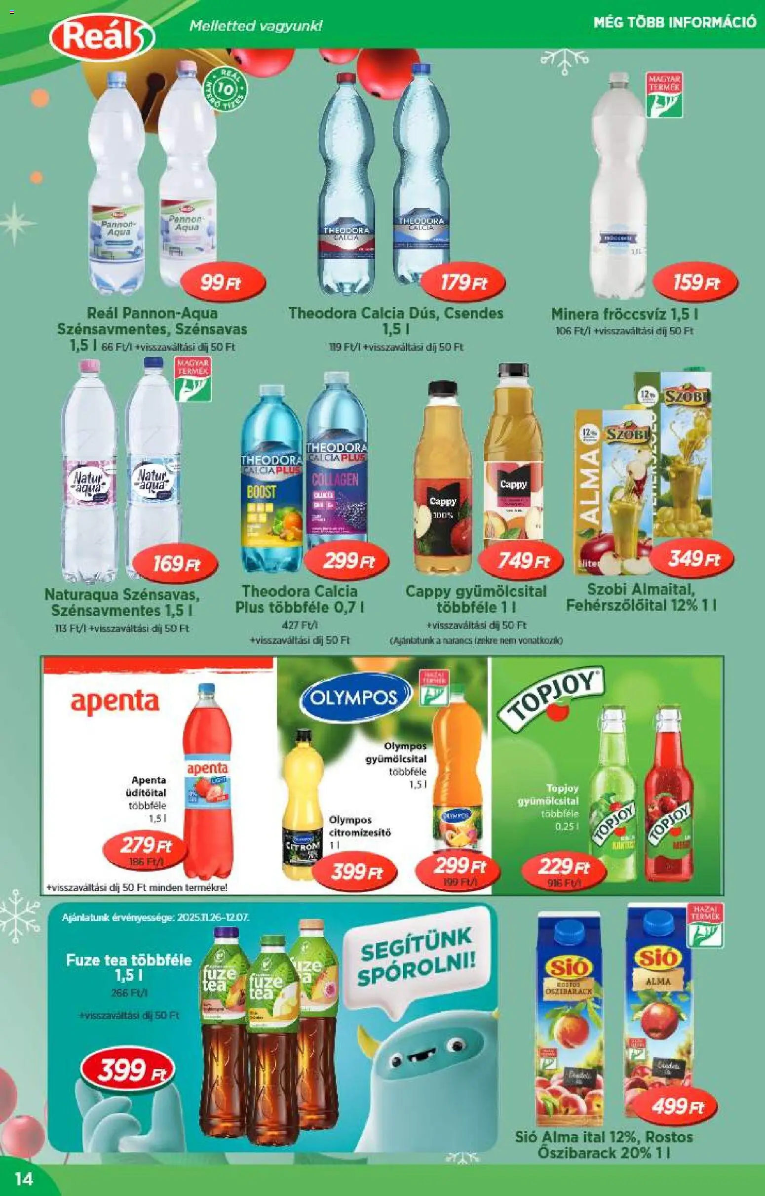 Reál akciós ujság - amely érvényes a következő dátumtól: 10.12.2025 | Oldal: 14 | Termékek: Őszibarack, Gyümölcsital, Alma, Tea