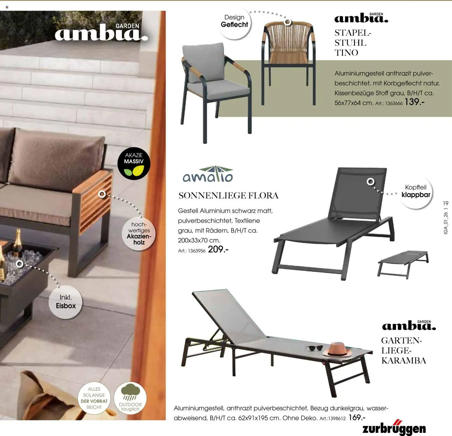 Zurbrüggen Sommer 2026 – gültig ab 19.03.2026 | Seite: 19 | Produkte: Liege, Stuhl, Wasser