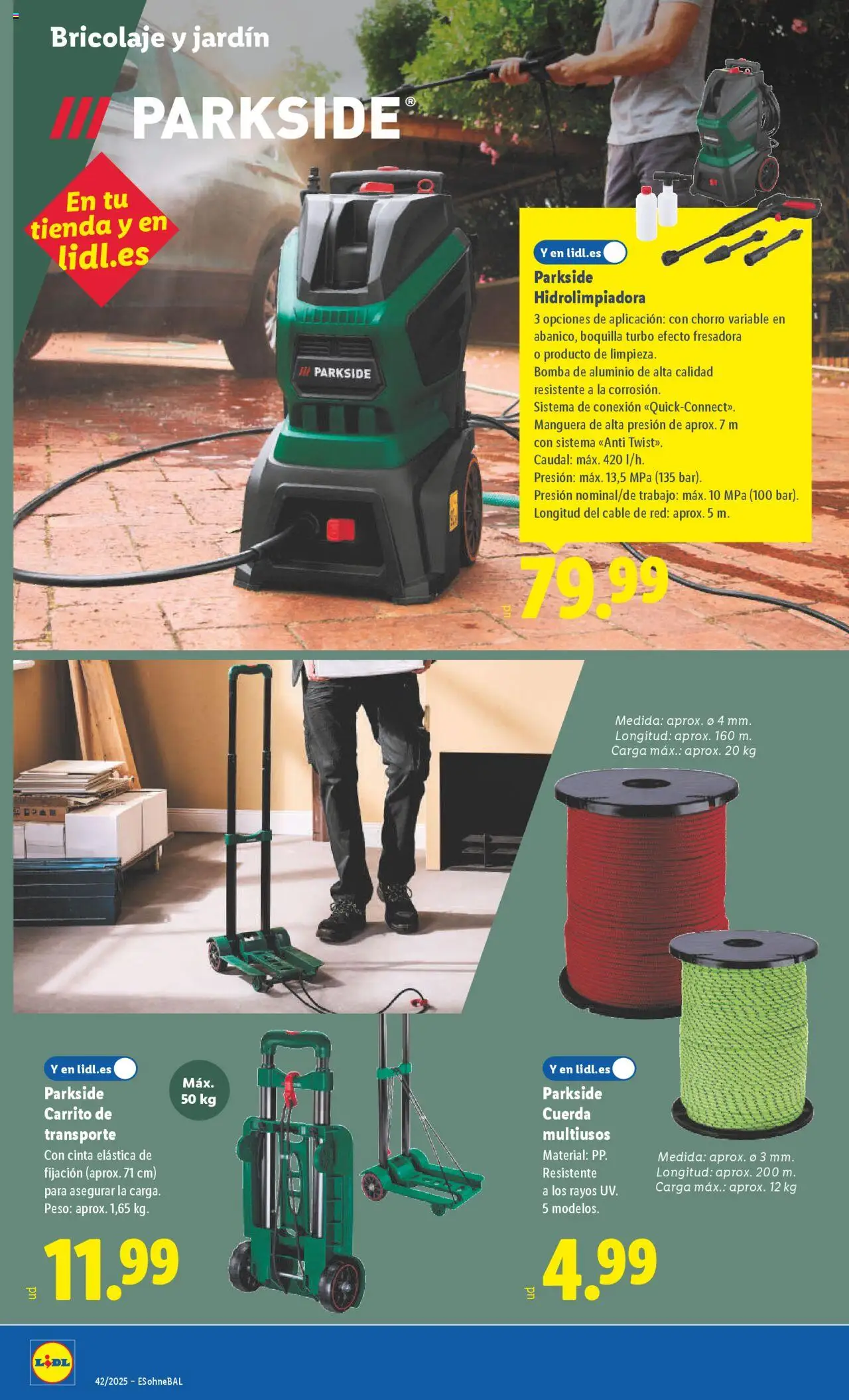 Lidl catálogo de bazar VAL │ válido desde el 13.10.2025 | Página: 4 | Productos: Hidrolimpiadora, Manguera, Cable, Peso