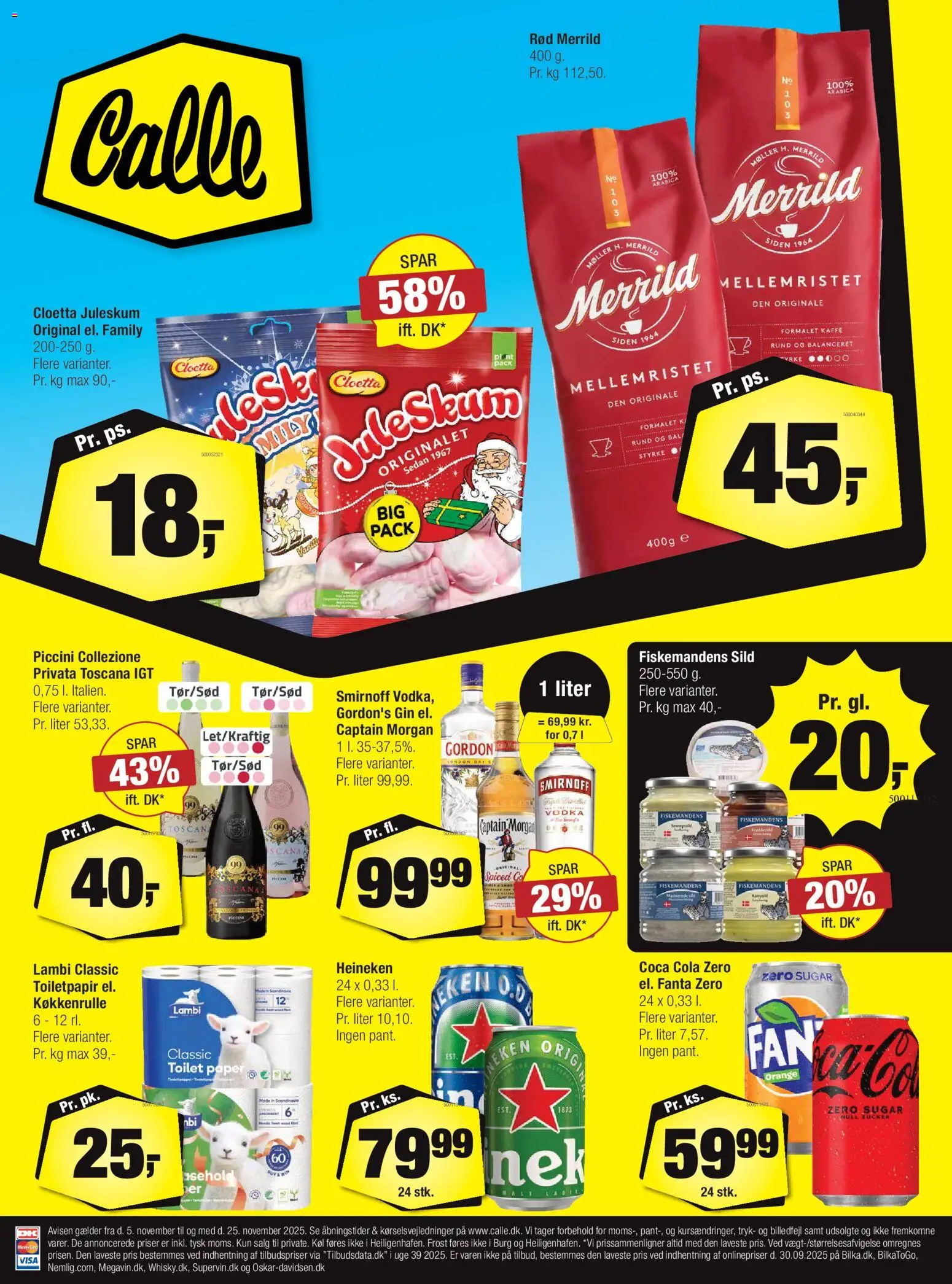 Calle tilbudsavis – gyldig fra 05.11.2025 | Side: 1 | Produkter: Coca Cola, Gin, Toilet, Cola