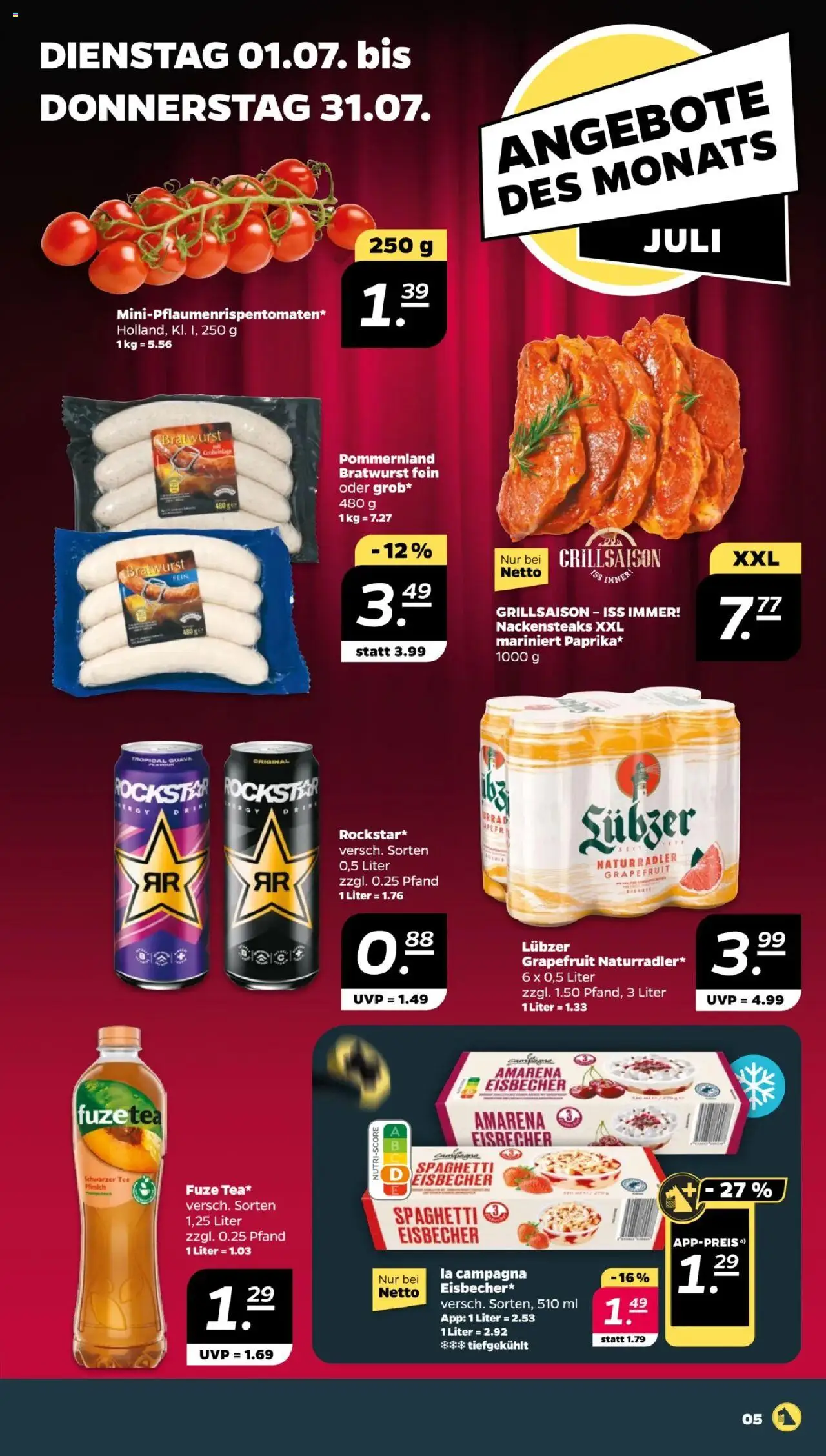 Netto Prospekt 	 - gültig ab dem 30.06.2025 | Seite: 5 | Produkte: Fuze tea, Energy, Steak, Lubzer