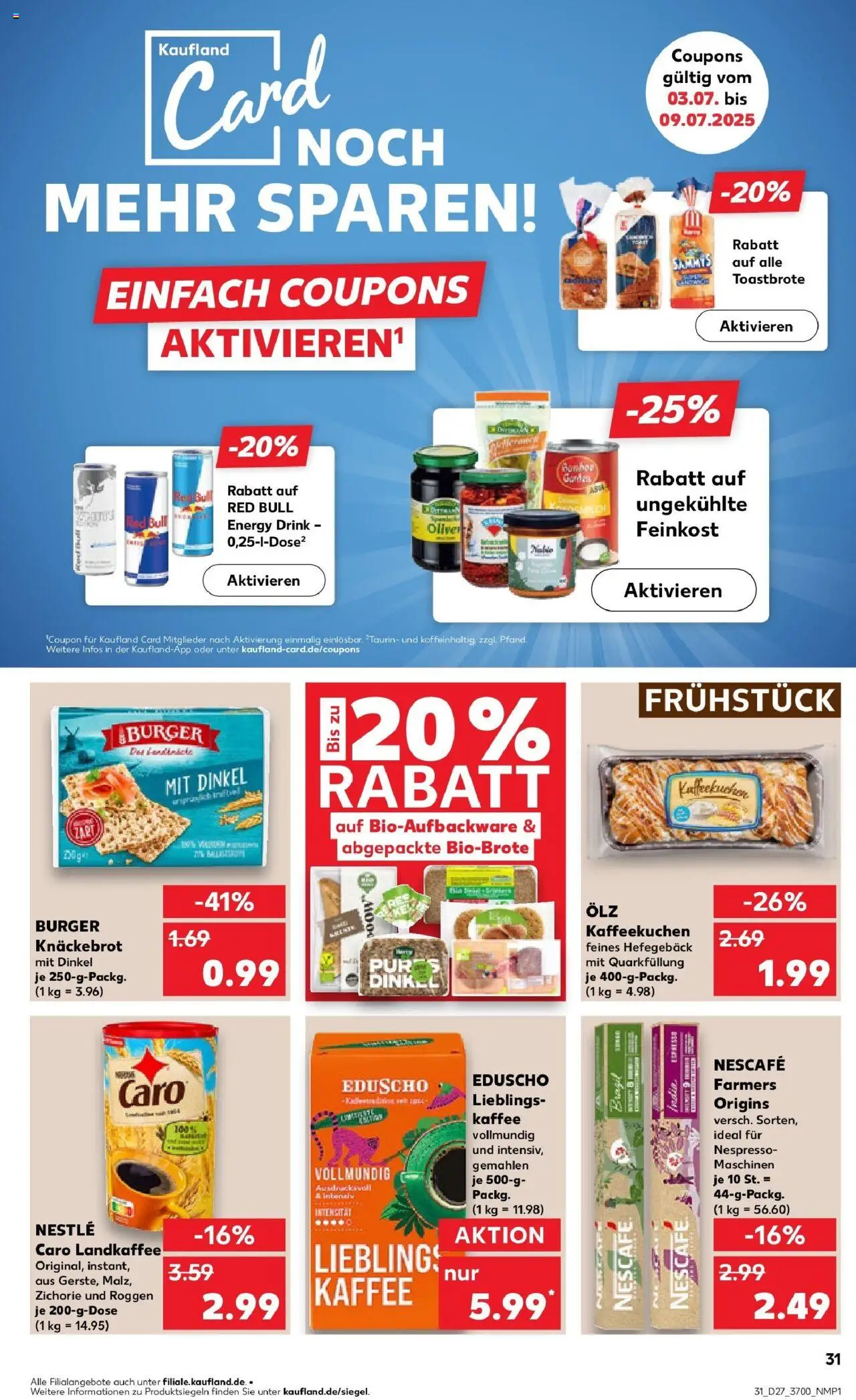 Kaufland prospekt Gera	 - gültig ab dem 03.07.2025 | Seite: 31 | Produkte: Energy, Kaffee, Toast, Burger