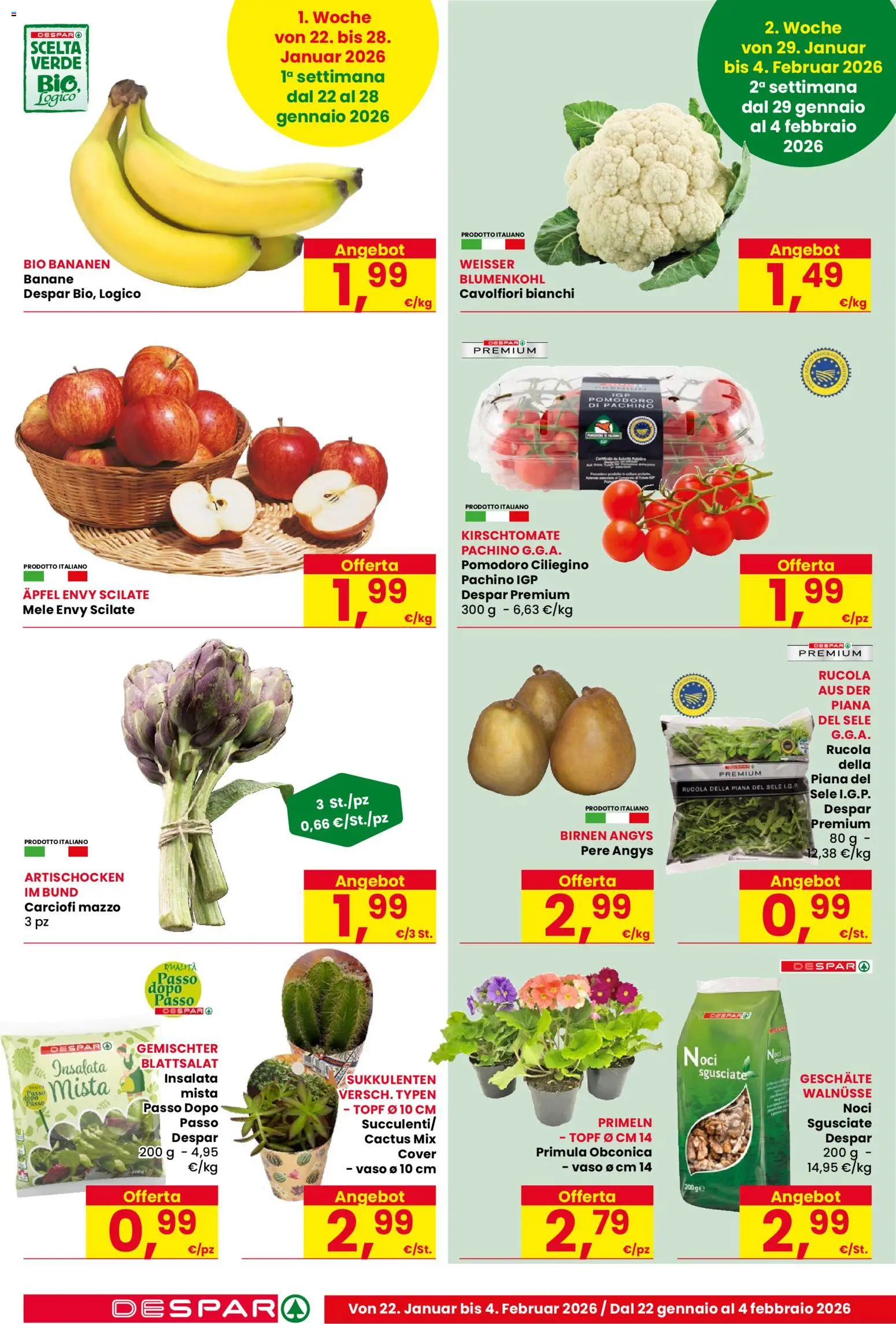 Volantino Despar del 22.01.2026 | Pagina: 8 | Prodotti: Rucola, Noci, Carciofi, Vaso