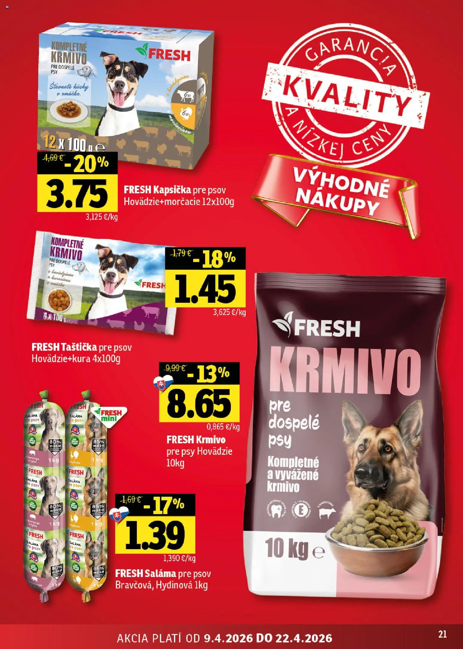 Nové Fresh akcie – leták je platný od 09.04.2026 | Strana: 21 | Produkty: Saláma