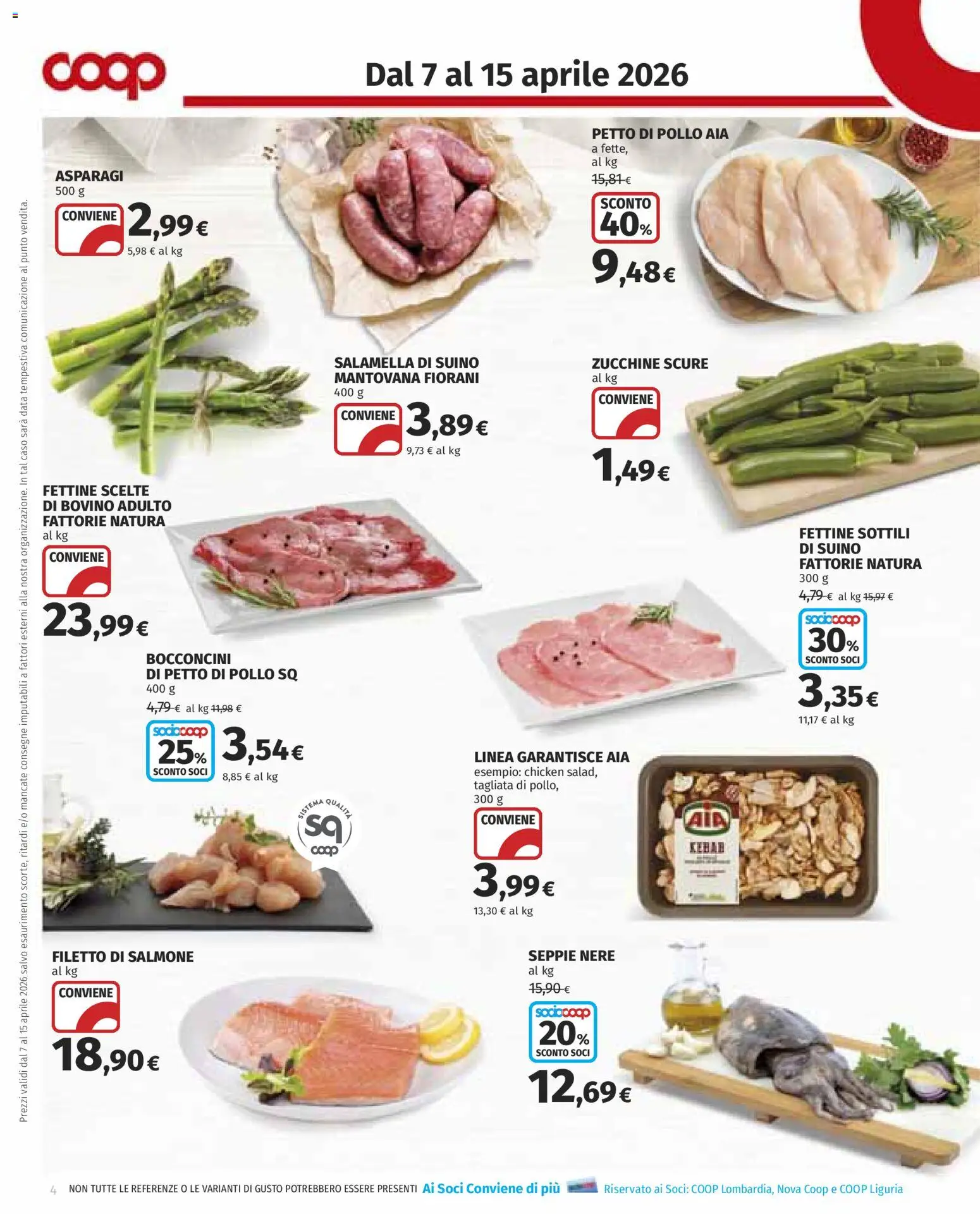 Volantino COOP del 07.04.2026 | Pagina: 4 | Prodotti: Bovino, Petto di Pollo, Data, Asparagi