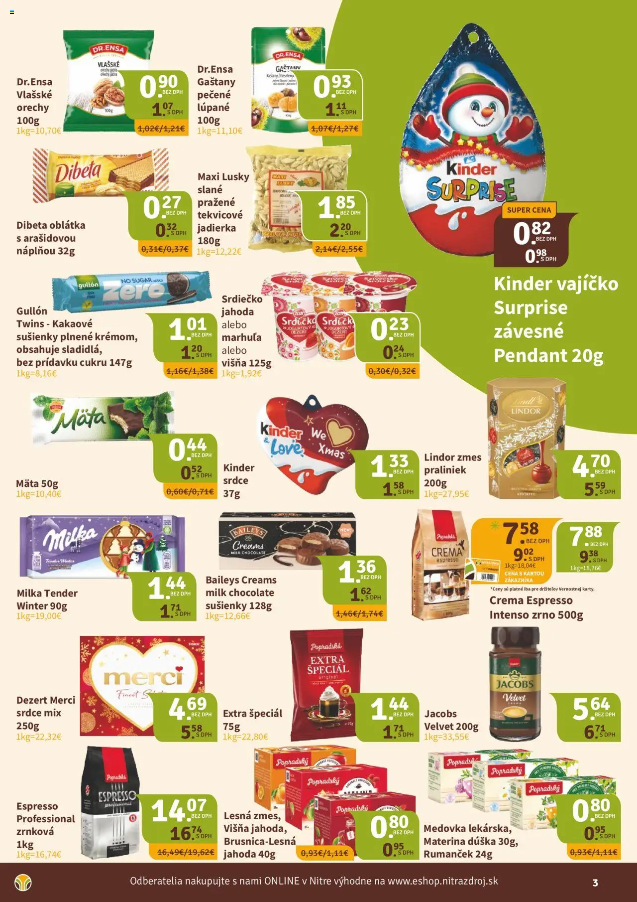 Nové Nitrazdroj akcie – leták je platný od 17.10.2025 | Strana: 3 | Produkty: Lindor, Merci, Kinder, Vlašské orechy