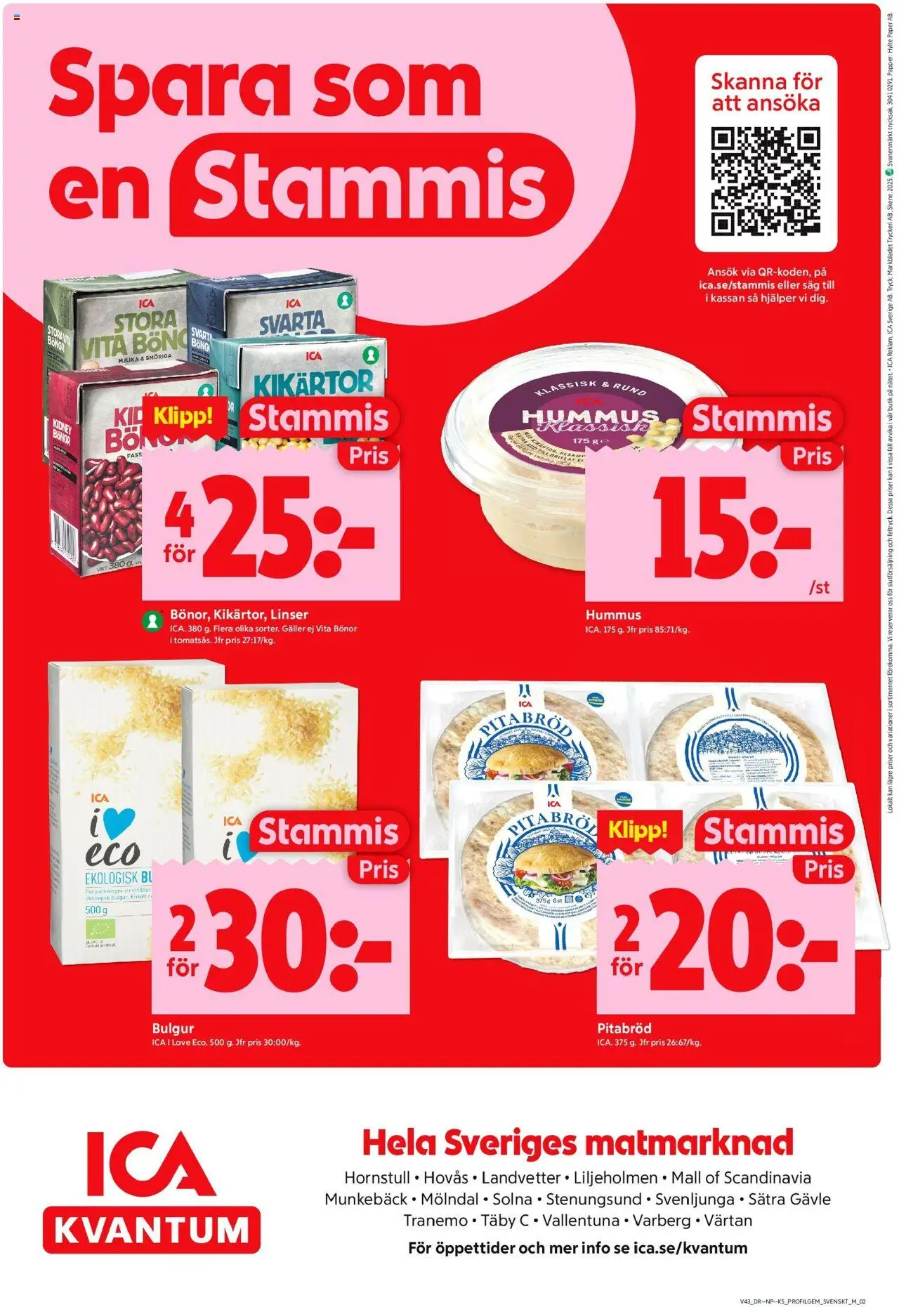 ICA Kvantum reklamblad aktuell från 20.10.2025 | Sida: 10 | Produkter: Linser, Kikärtor, Galler, Pitabröd