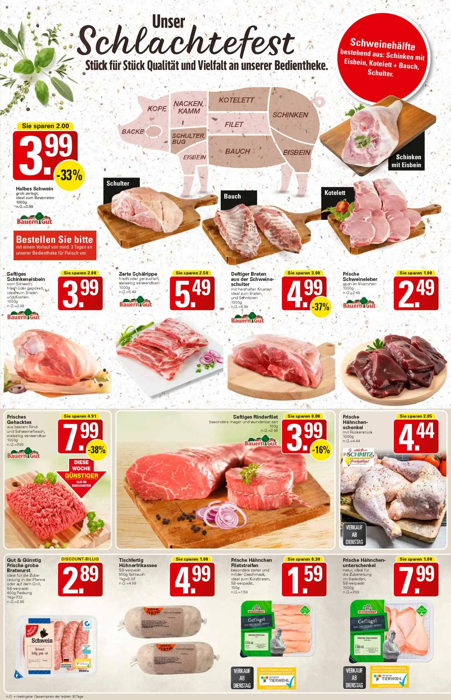WEZ Prospekt – gültig ab 03.11.2025 | Seite: 6 | Produkte: Hahnchen, Rinderfilet, Bratwurst, Schinken