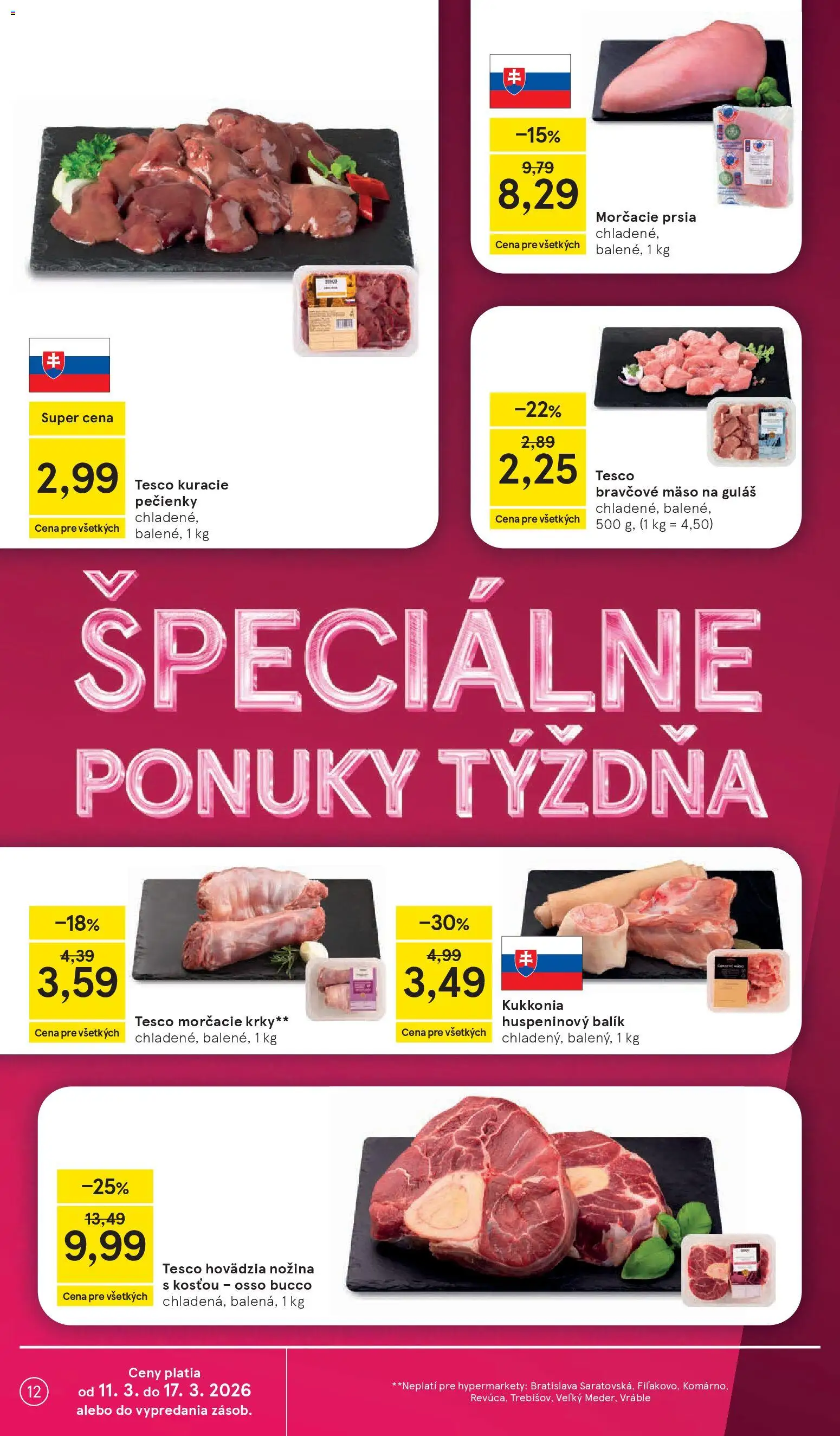 Nové Tesco akcie – leták je platný od 11.03.2026 | Strana: 12 | Produkty: Bravčové mäso
