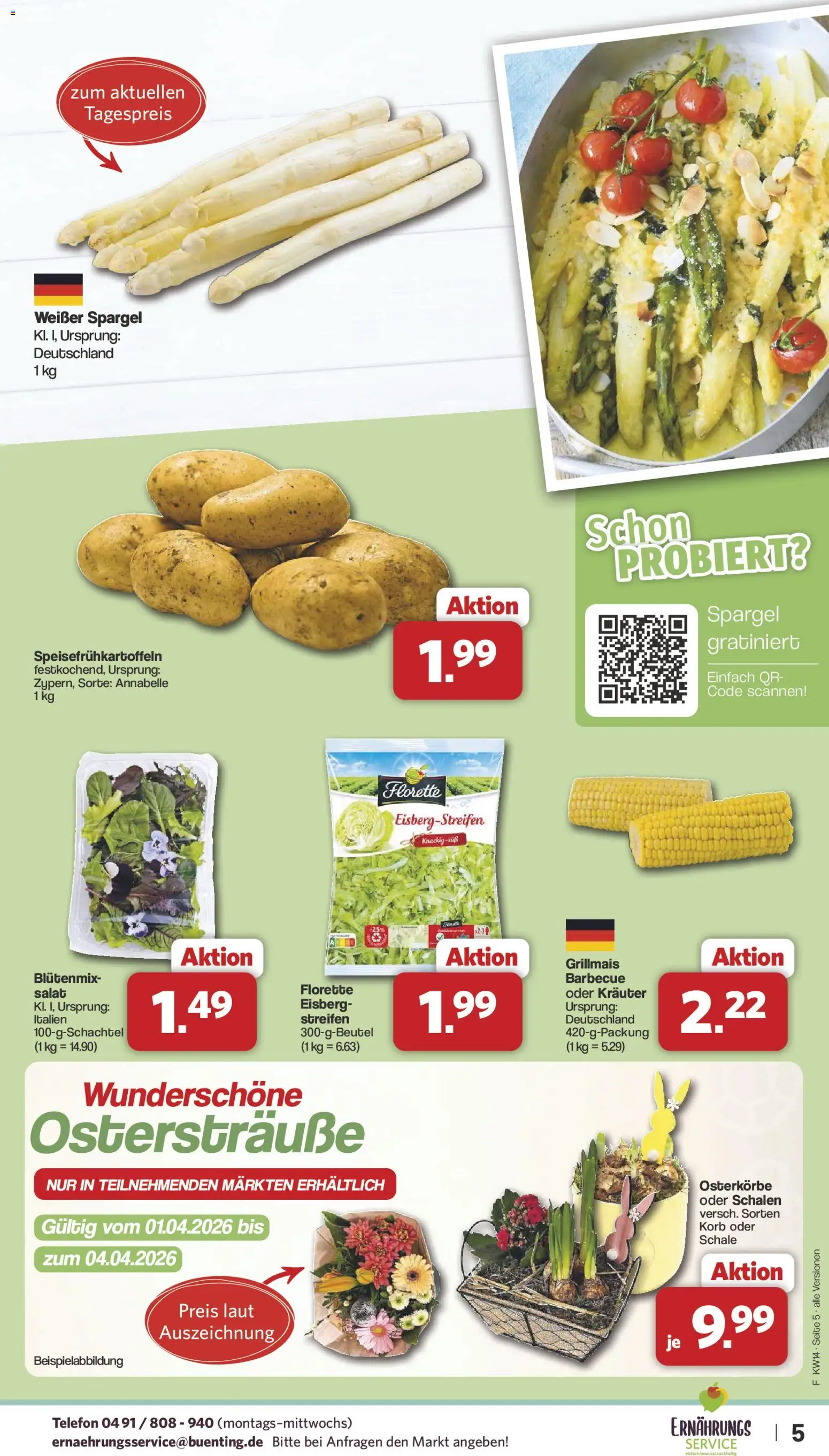 Famila Nordwest Prospekt 	 – gültig ab 30.03.2026 | Seite: 5 | Produkte: Korb, Spargel, Salat, Telefon