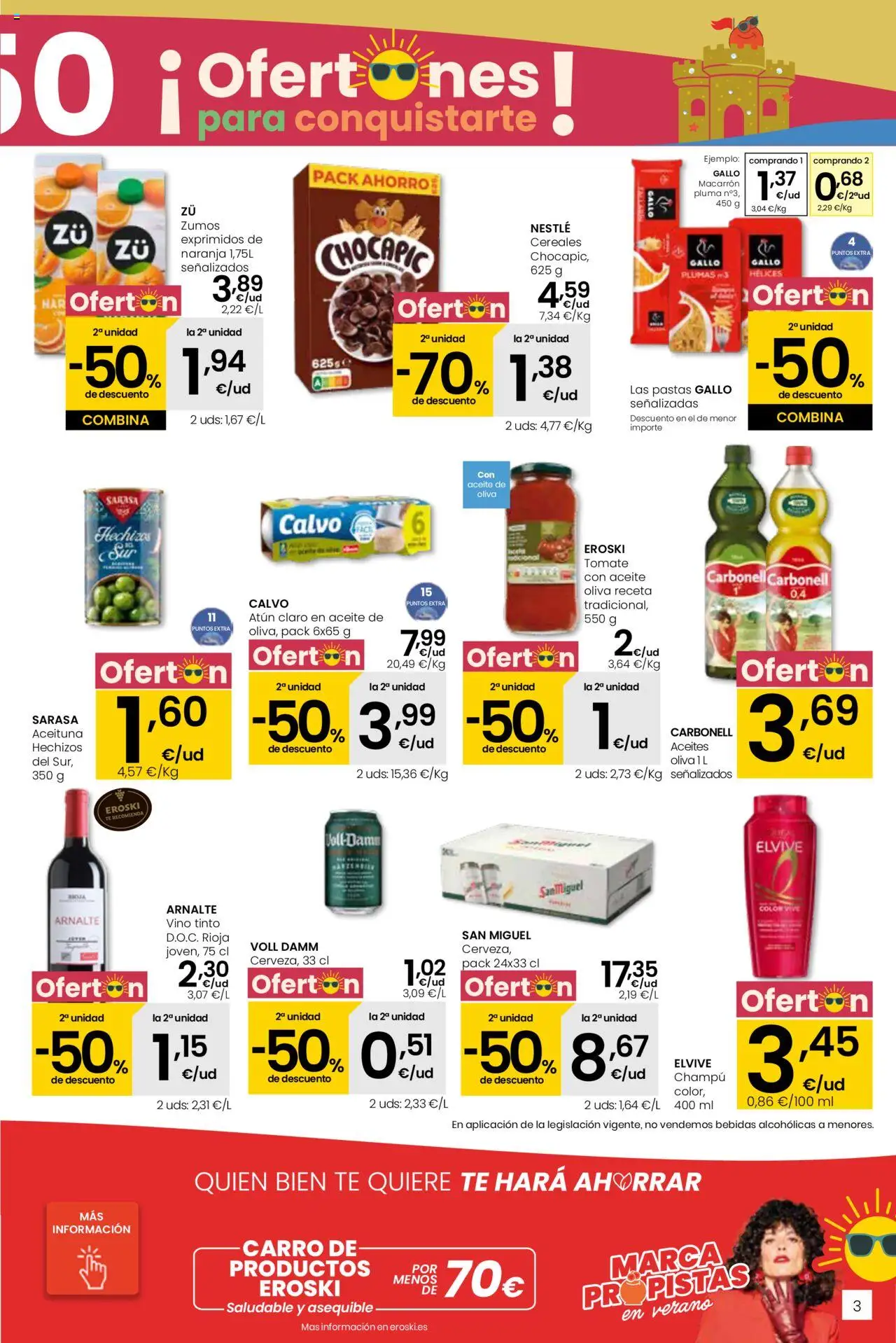 Eroski - Para conquistarte Center │ válido desde el 14.08.2025 | Página: 3 | Productos: Champú, Vino, Cereales, Atún claro