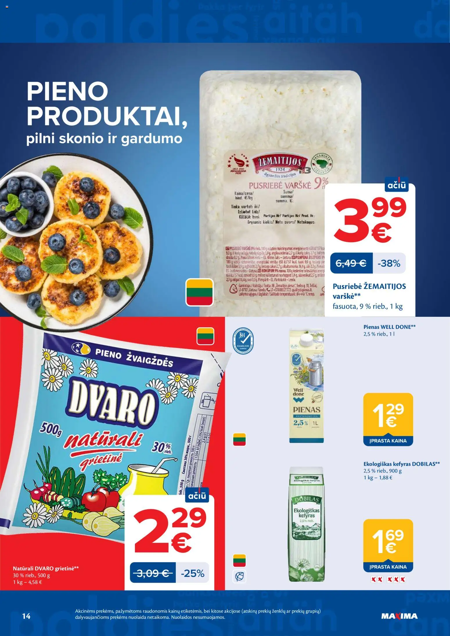 MAXIMA akcijos nuo 28.04.2026 | Puslapis: 14 | Prekių: Pienas, Varškė, Druska, Šalis