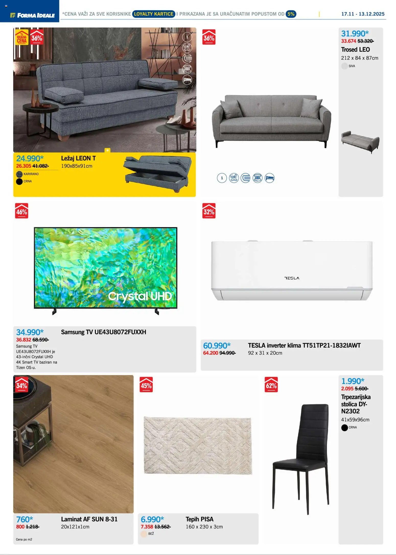 Forma Ideale katalog - važi od 17.11.2025 | Strana: 5 | Proizvode: Stolica, Tepih, Inverter klima, Trosed