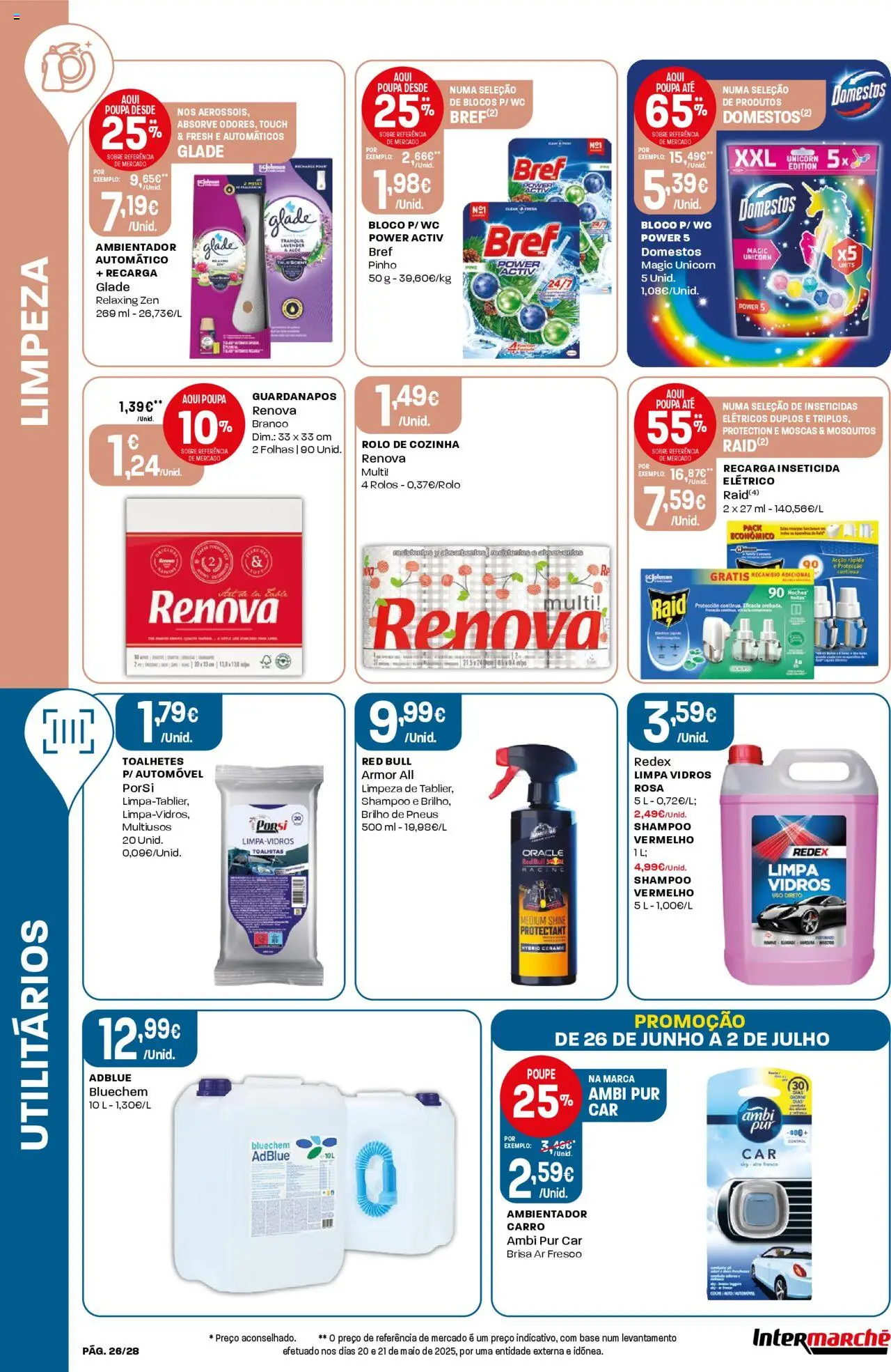 Intermarché folheto │ válido de 26.06.2025 | Página: 26 | Produtos: Guardanapos, Inseticida, Base, Limpa vidros