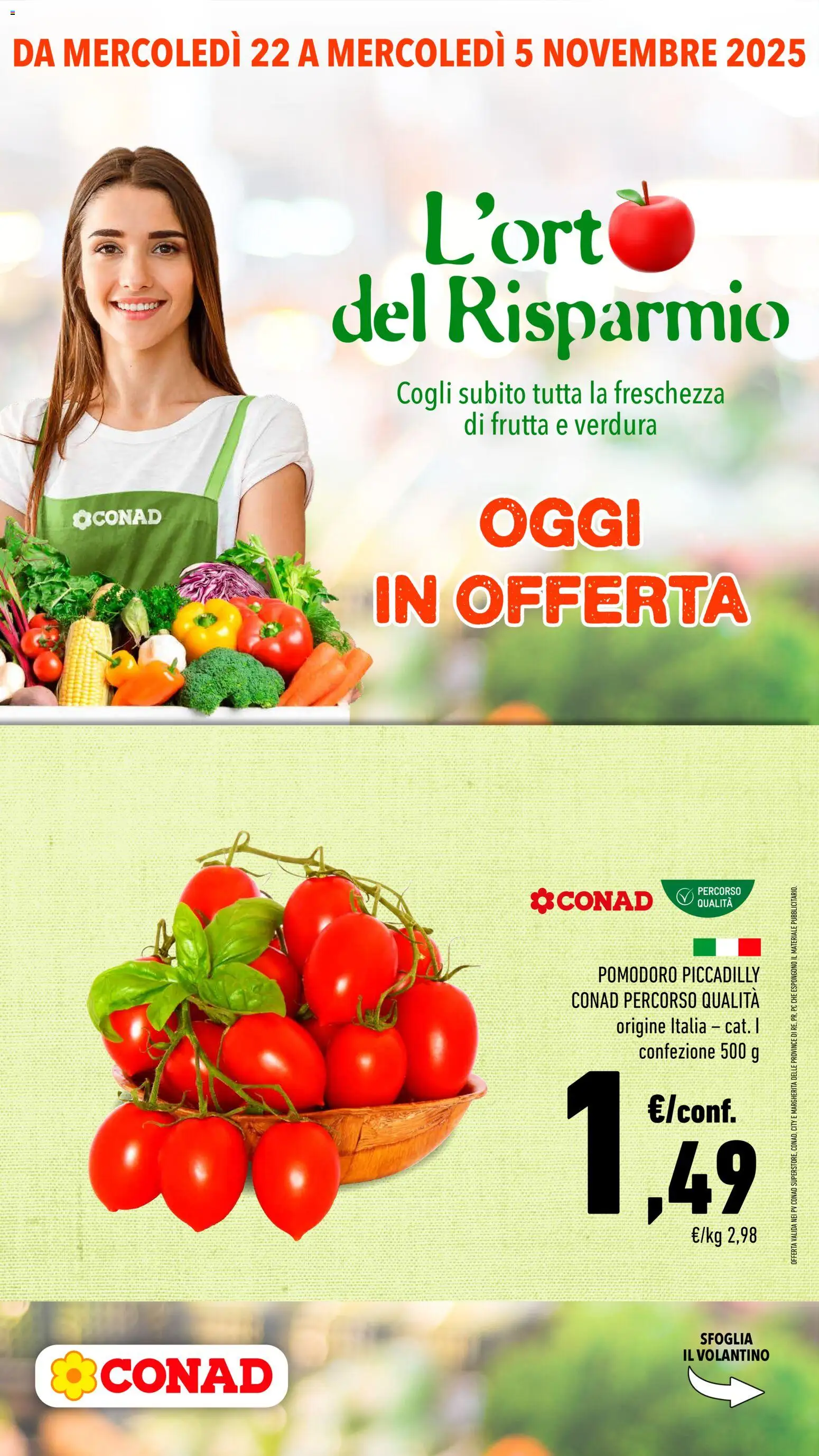 Volantino Conad del 22.10.2025 | Pagina: 1 | Prodotti: Frutta, Pomodoro, PC