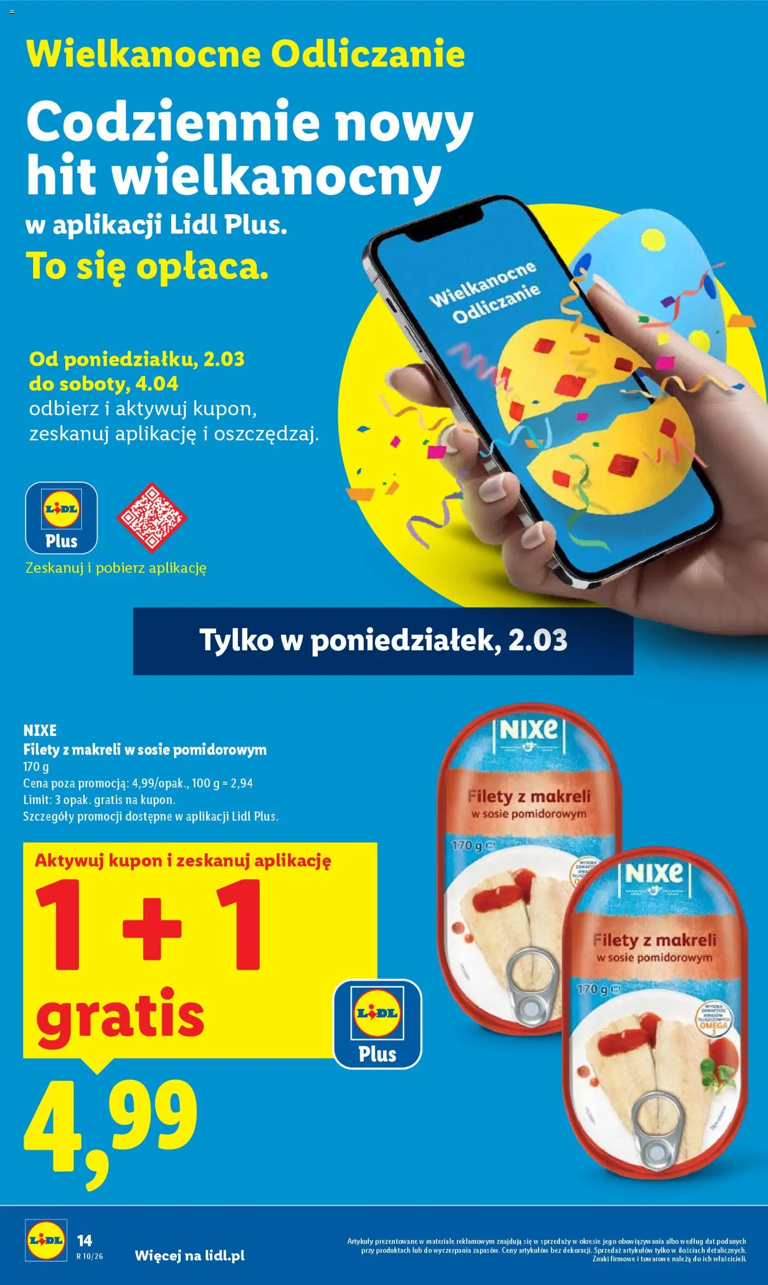 Lidl gazetka od 02.03.2026 | Strona: 14 | Produkty: Filety z makreli w sosie pomidorowym