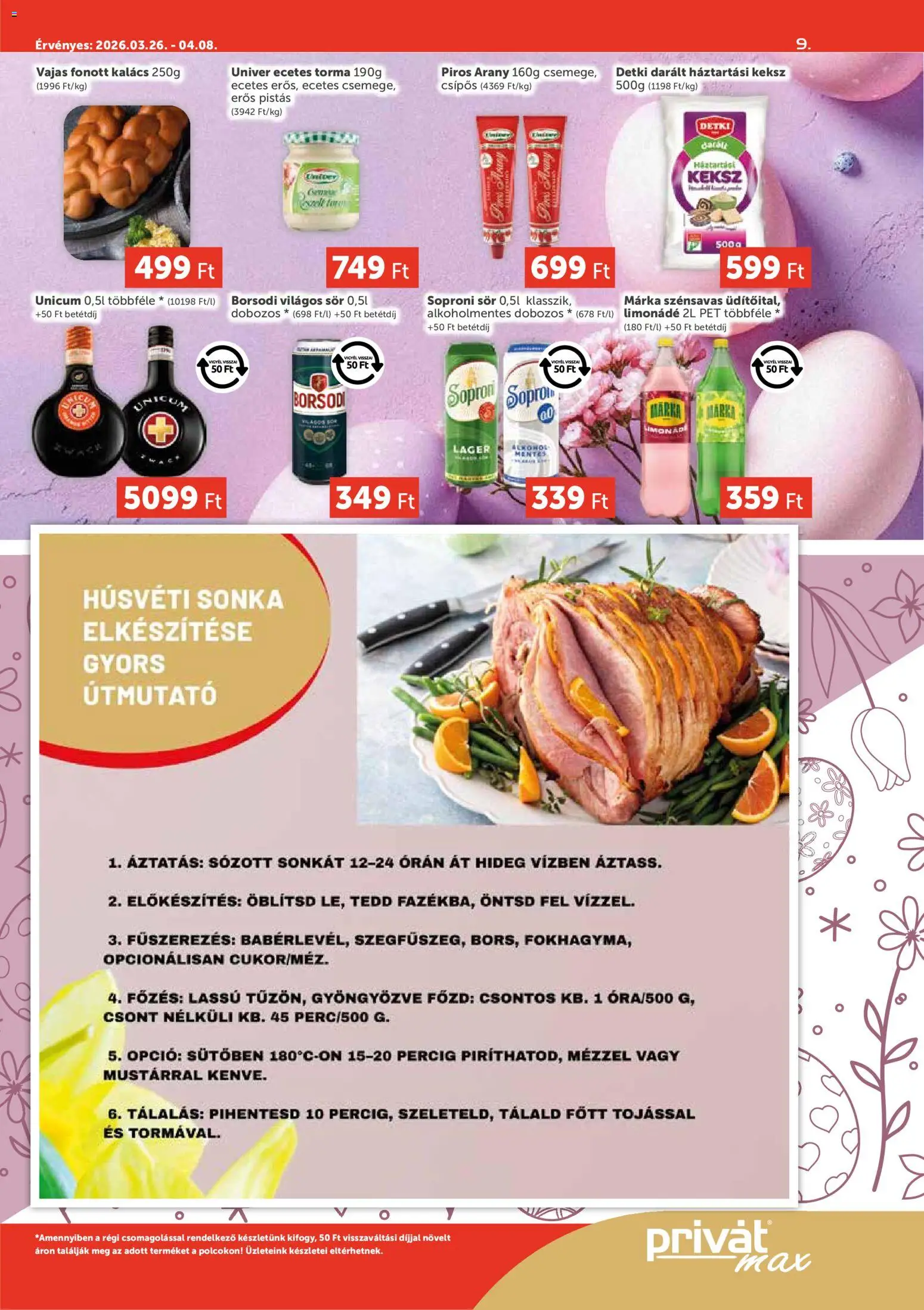 PRIVÁT akciós ujság - amely érvényes a következő dátumtól: 26.03.2026 | Oldal: 9 | Termékek: Háztartási keksz, Torma, Limonádé, Keksz