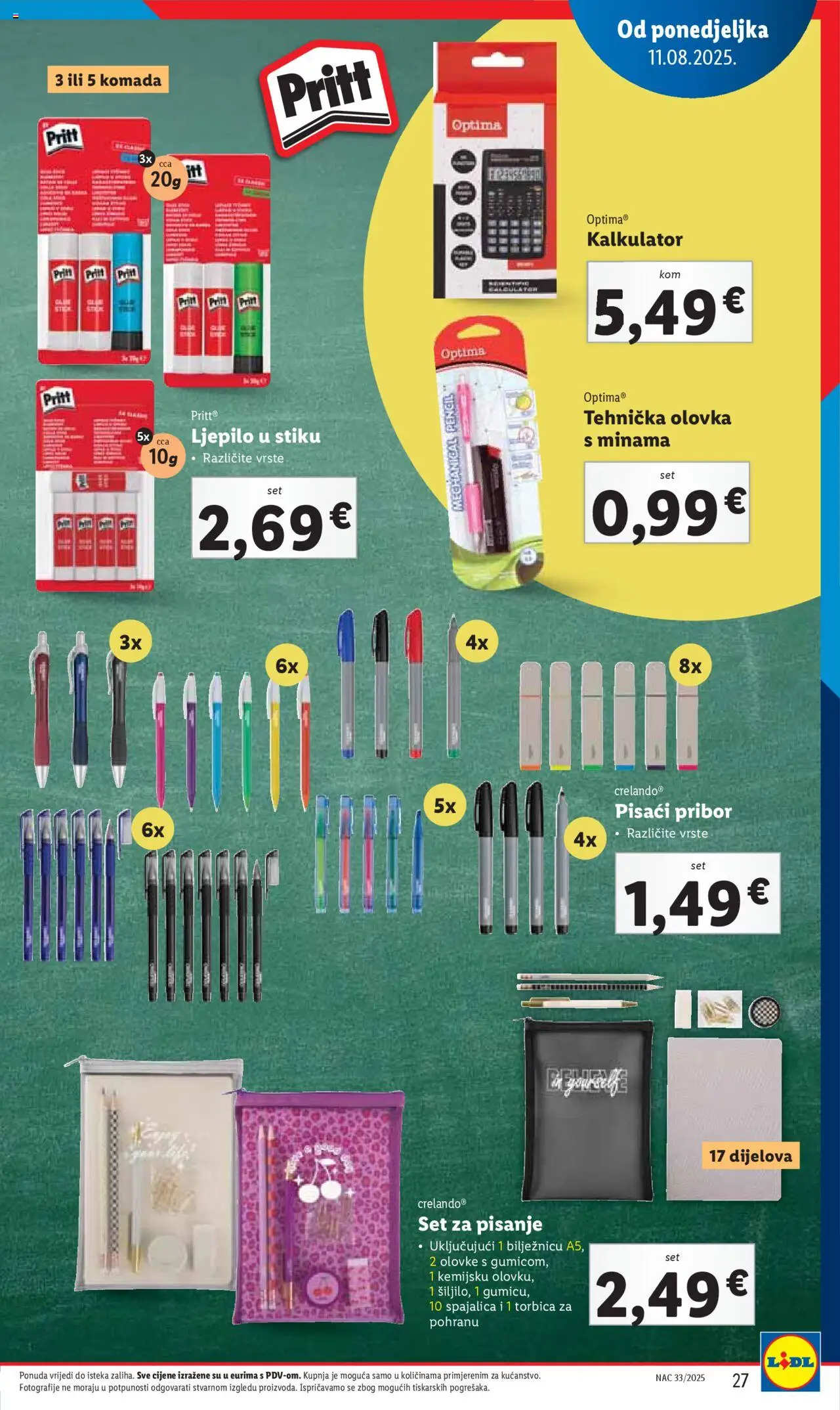 Lidl katalog | vrijedi od 31.07.2025 | Stranica: 27 | Proizvodi: Torbica, Kalkulator, Ljepilo