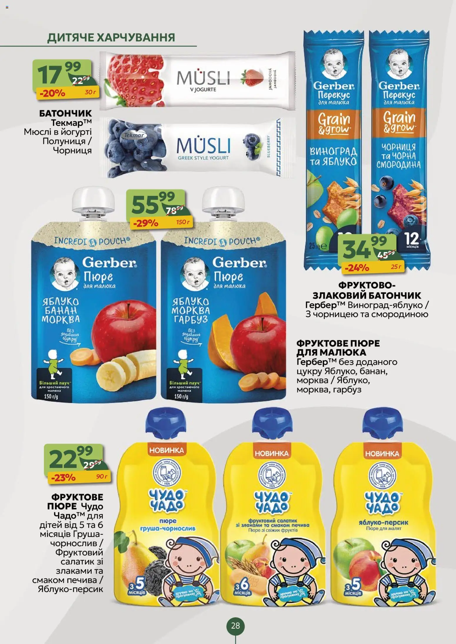 Близенько Kаталог - дійснийкції з 24.11.2025 | Сторінка: 28 | Товари: Гарбуз, Виноград, Мюслі, Пюре