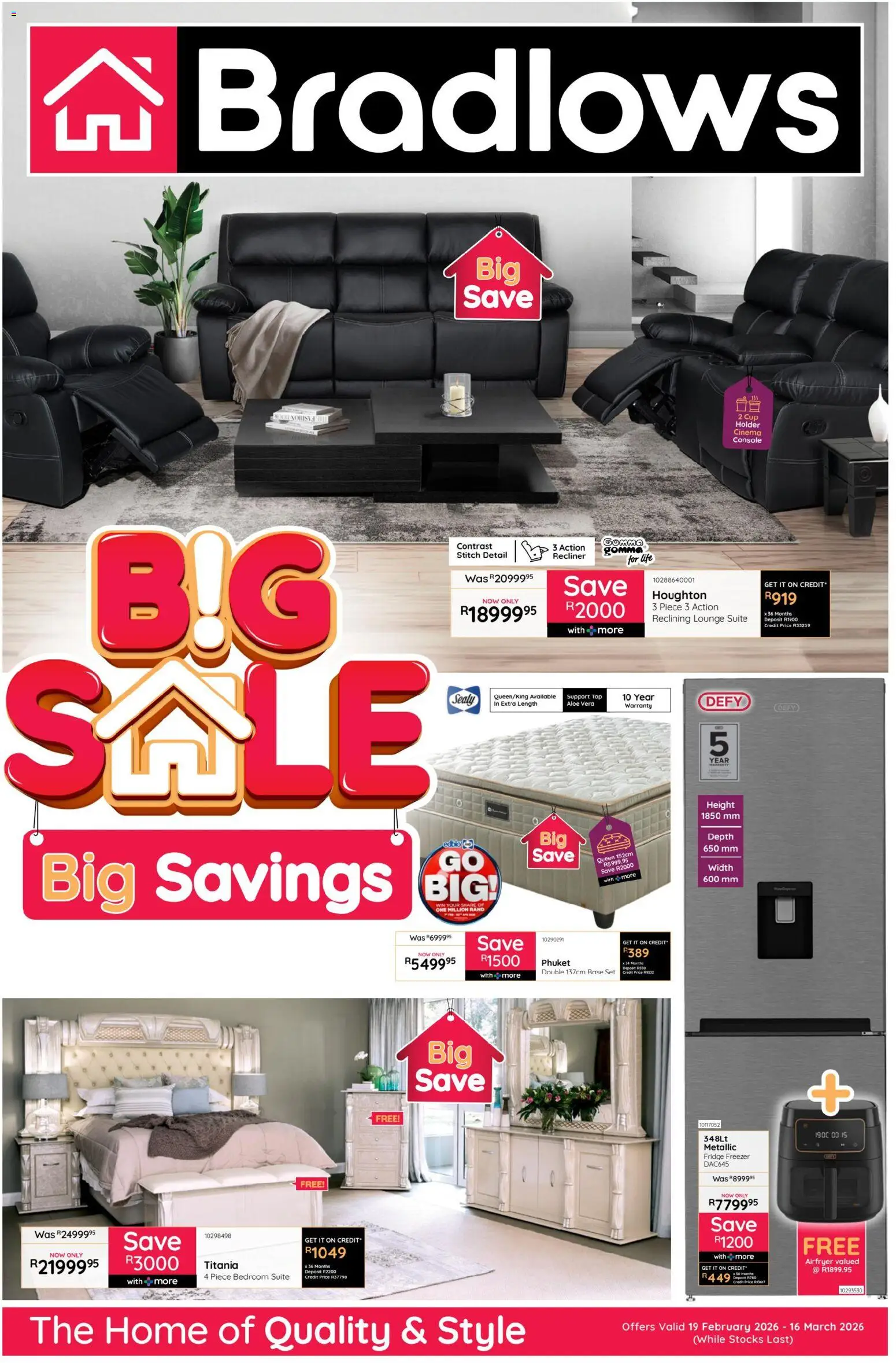 New Bradlows catalogue – valid from 19.02.2026 | Page: 1 | Products: Freezer, Fridge, Lounge suite