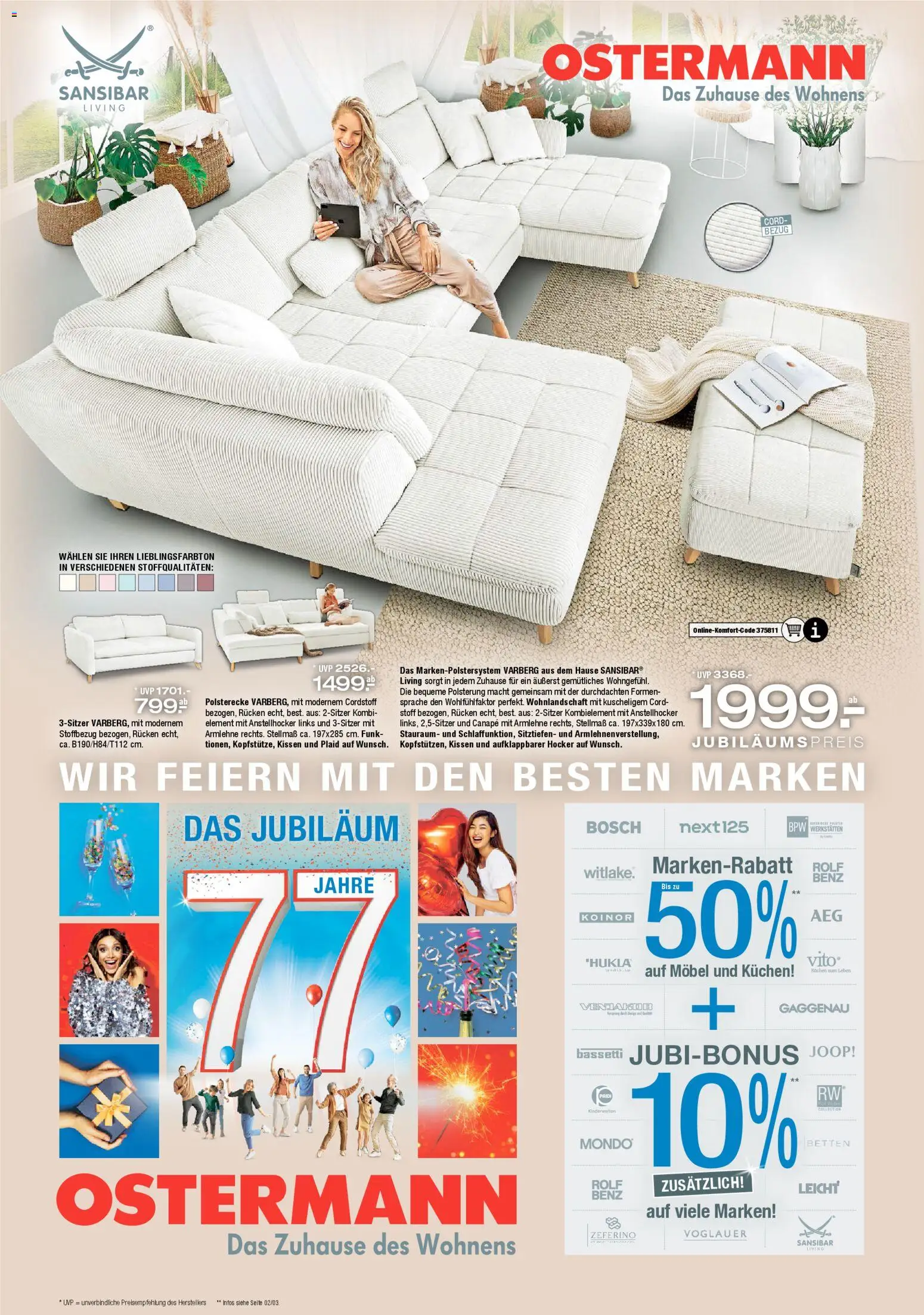 Ostermann Prospekt 	 – gültig ab 28.02.2026 | Seite: 1 | Produkte: Bosch, Wohnlandschaft, Hocker, Kissen