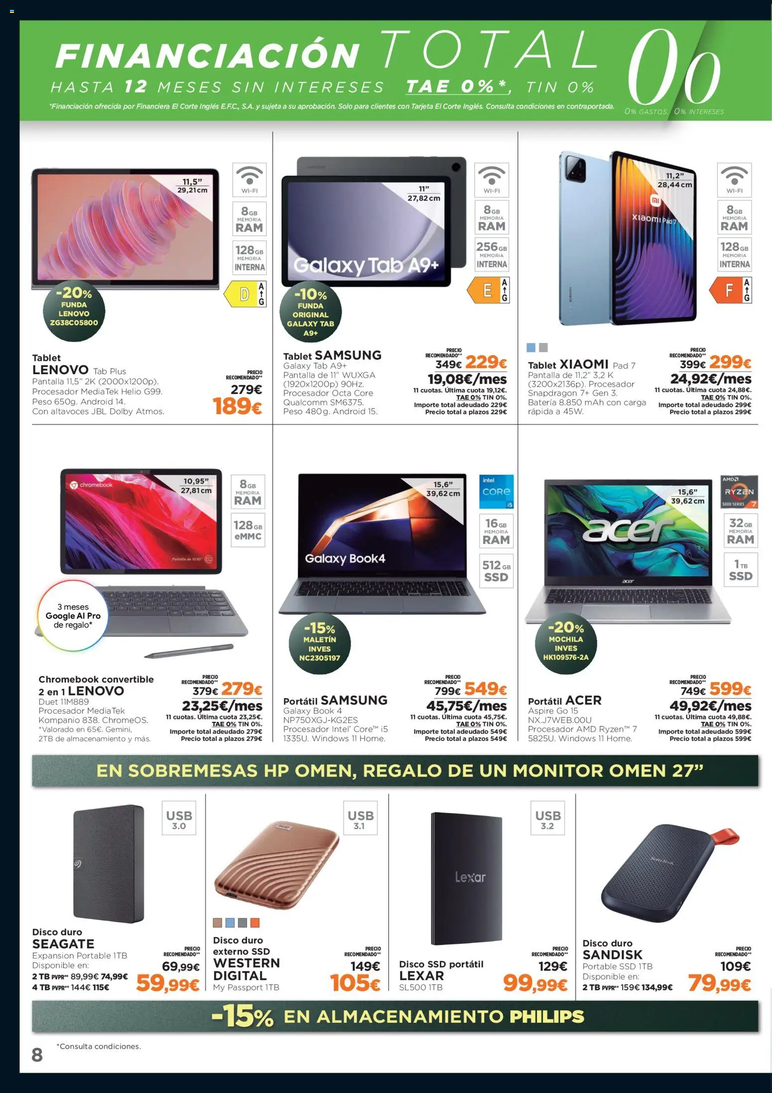 El Corte Inglés Black Friday │ válido desde el 17.11.2025 | Página: 8 | Productos: Mochila, Tablet, Disco, Peso