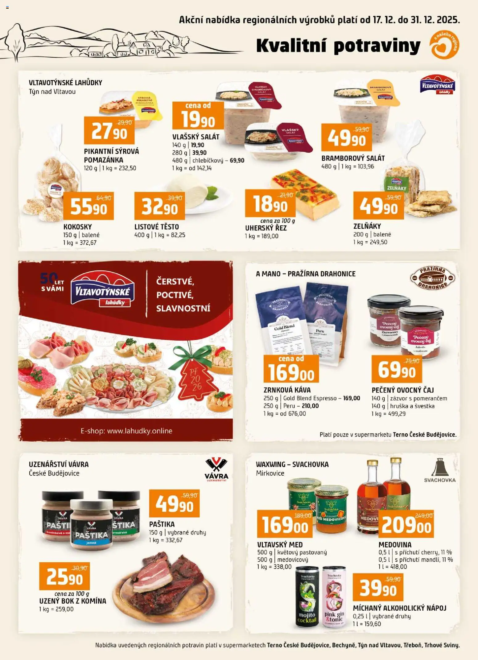 Terno leták - Kvalitní potraviny z našeho regionu od 17.12.2025 | Strana: 1 | Produkty: Bramborový salát, Medovina, Mojito, Zrnková káva